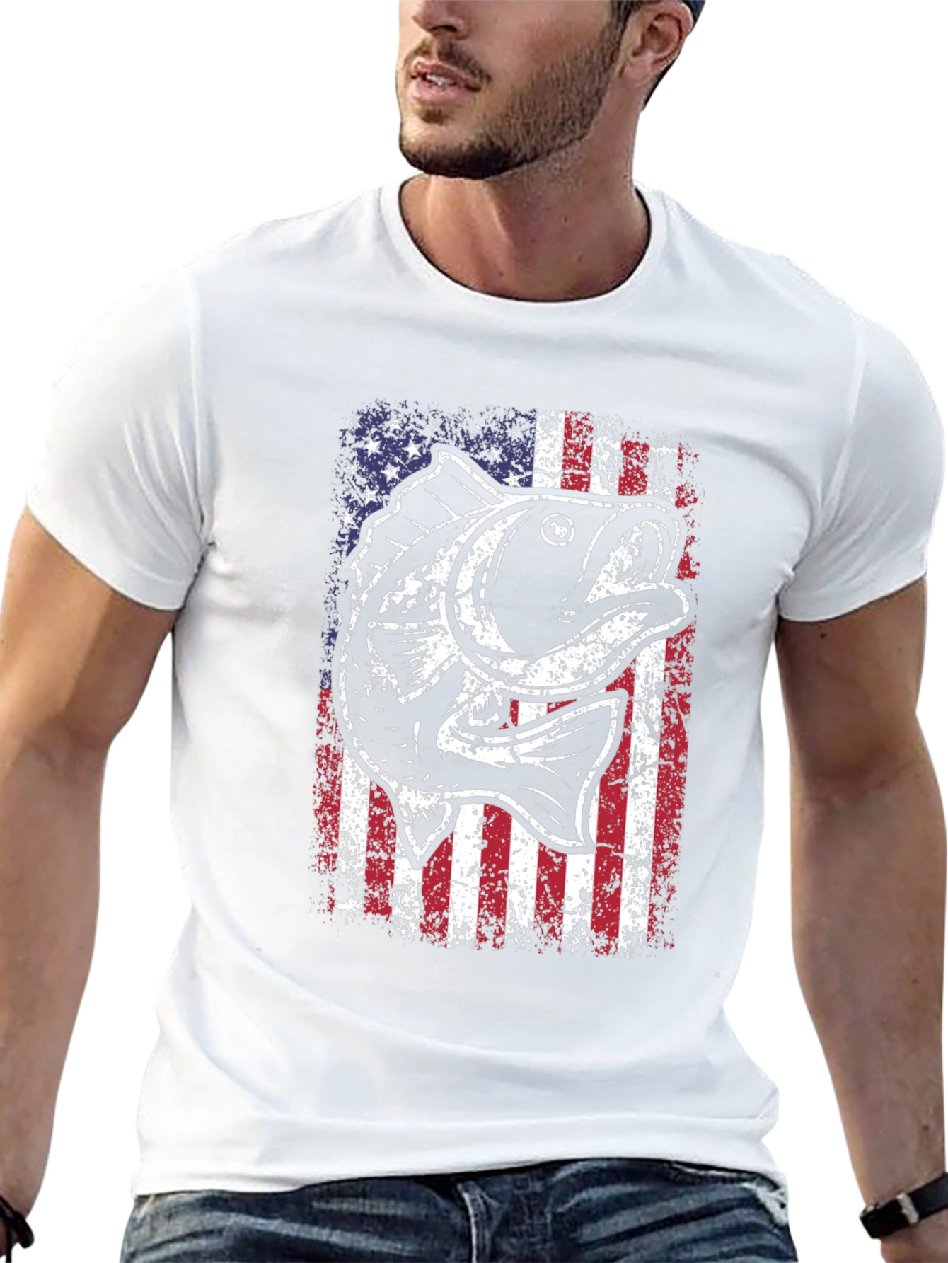 Fishing USA Flag Graphic T-Shirt