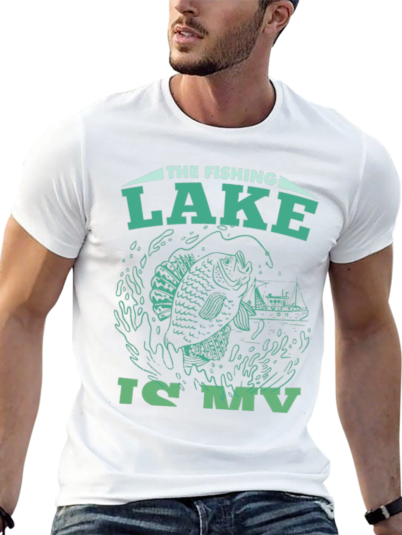 Fishing Lake Graphic Tee - Black Cotton T-Shirt