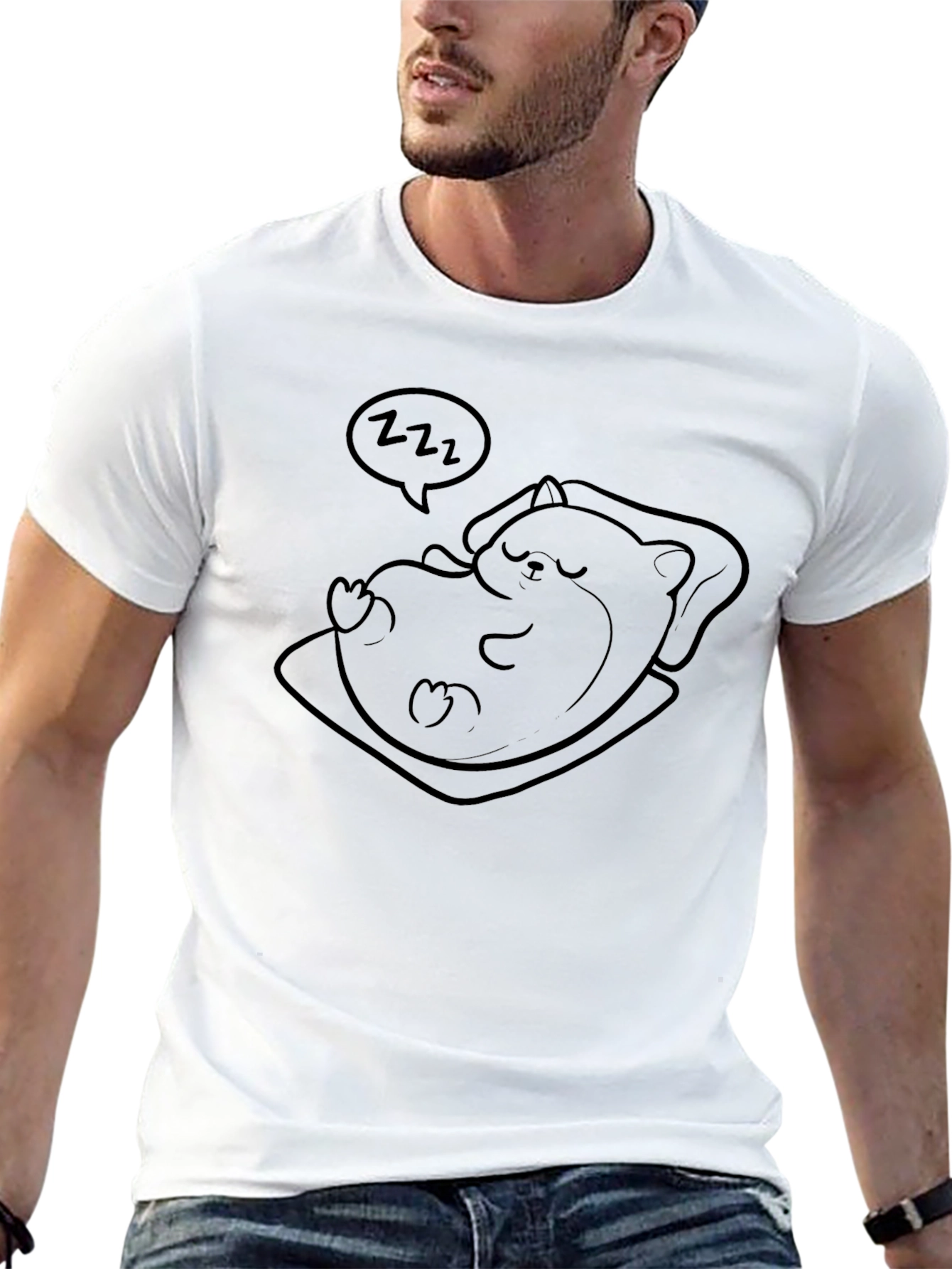 Mens Black Sleepy Hamster Graphic T-Shirt