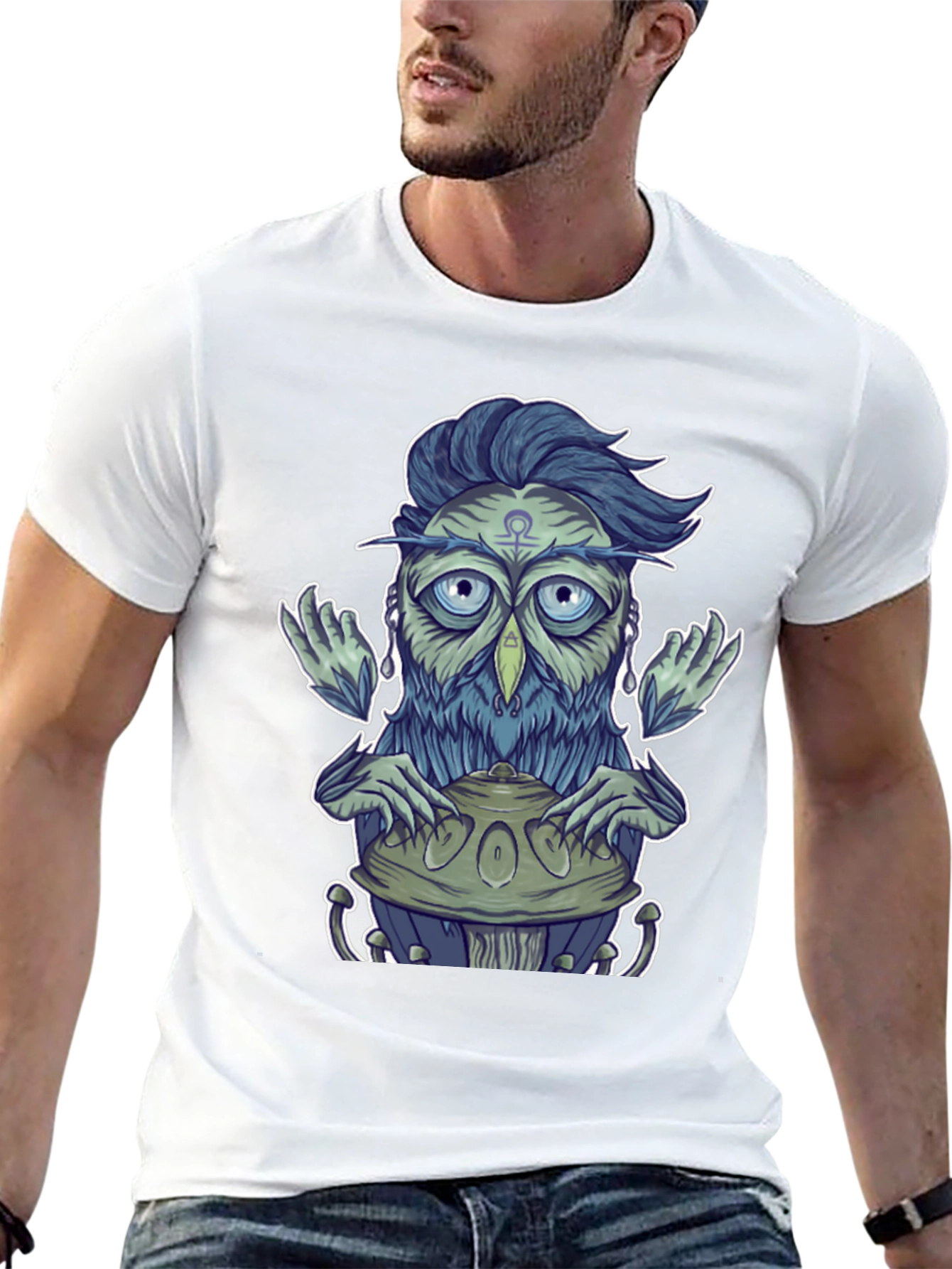 Mystical Owl Musician Graphic Tee - Black