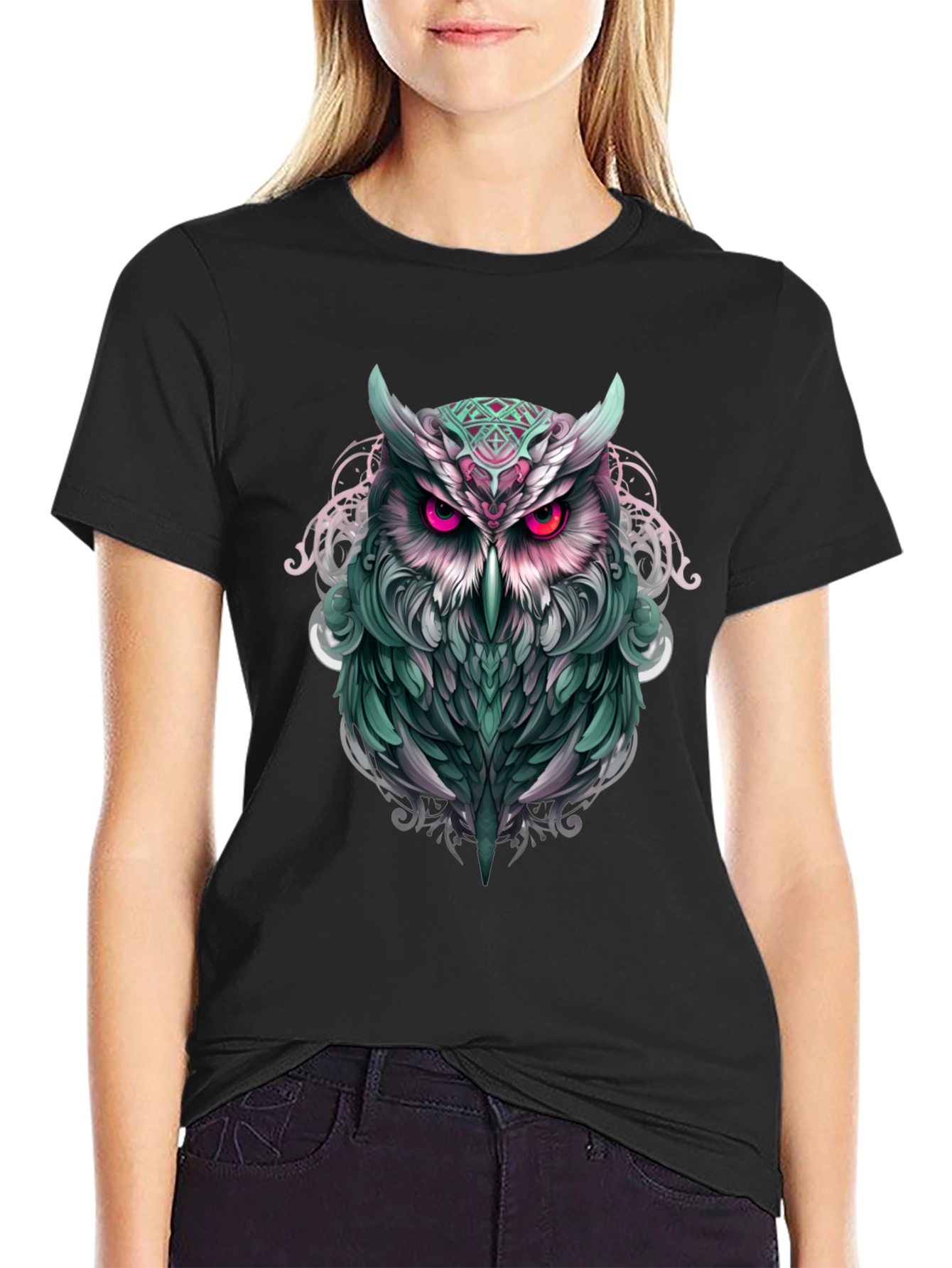Mens Black Owl Graphic Tee - Edgy Print