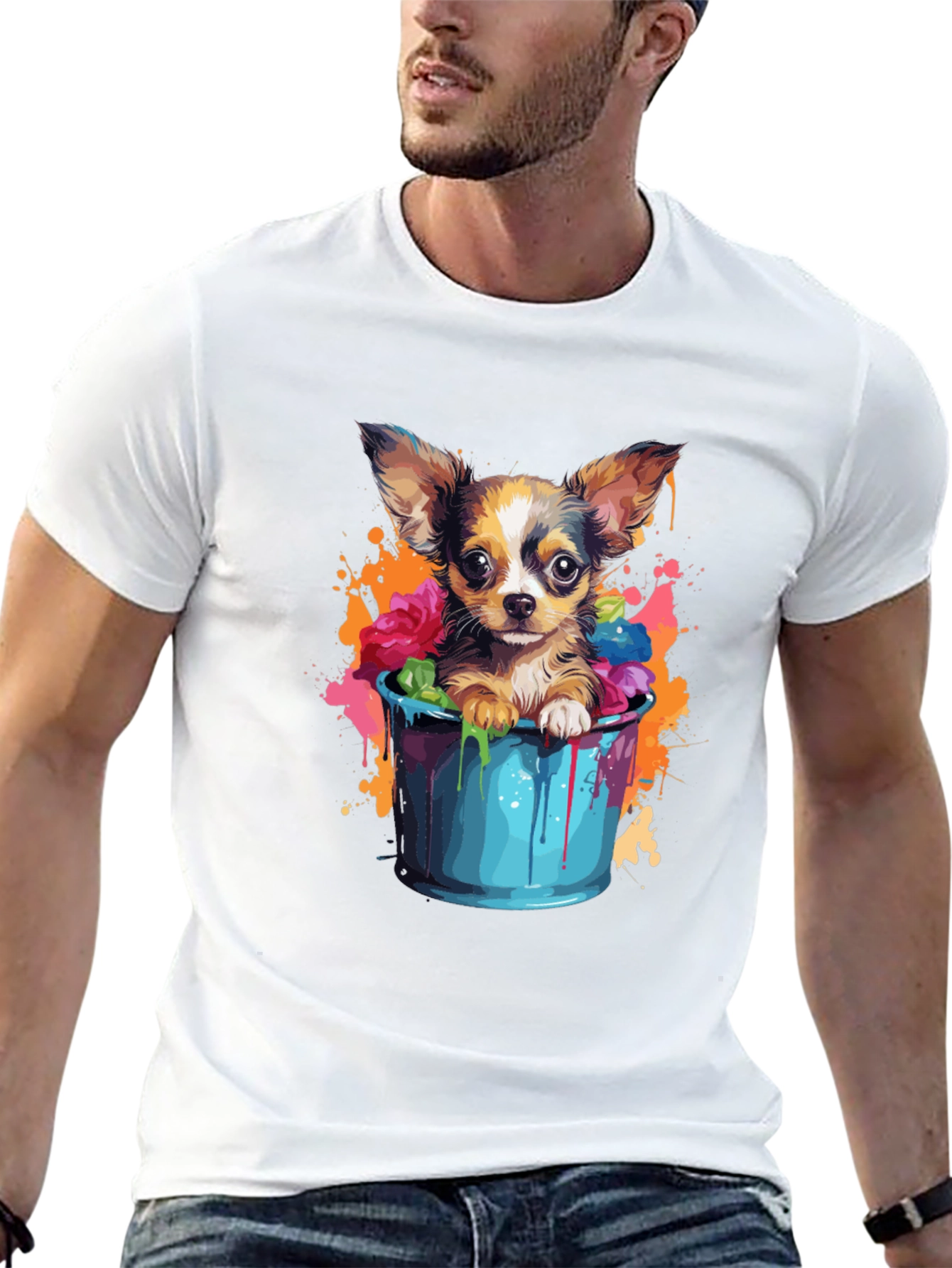 Cute Chihuahua in Bucket Graphic Tee - Black