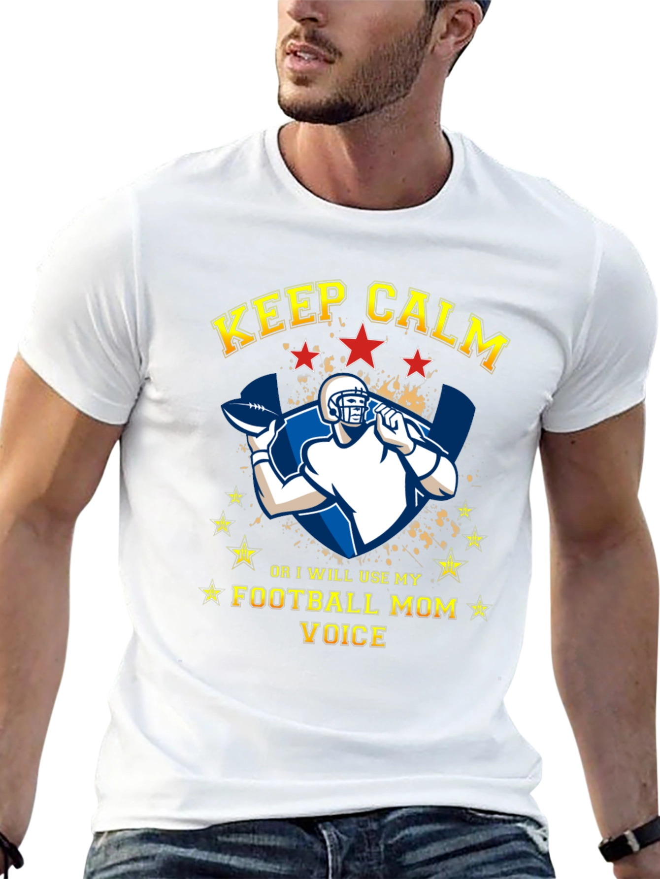 Keep Calm Football Mom Voice Graphic T-Shirt