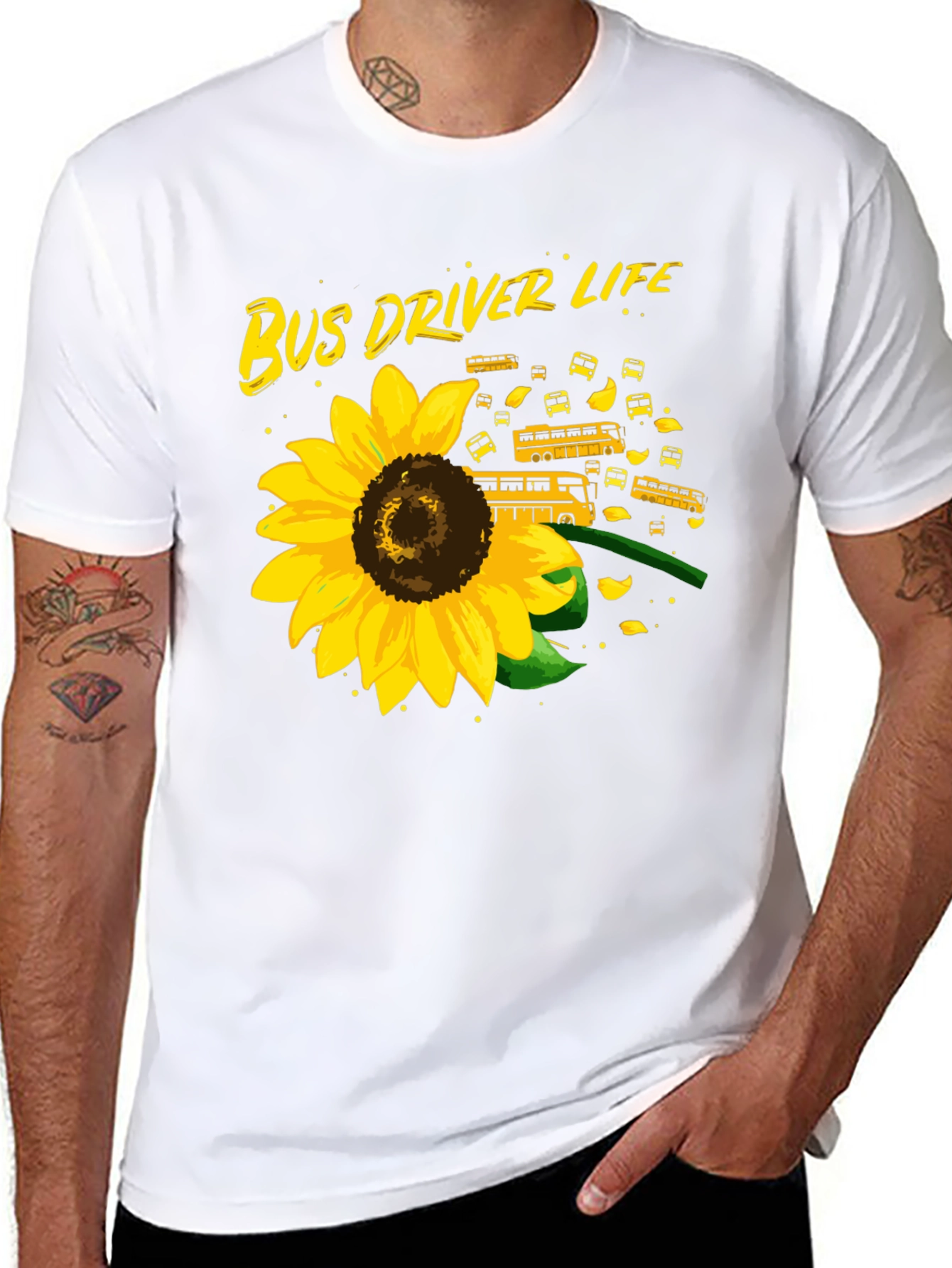 Bus Driver Life Sunflower Graphic T-Shirt
