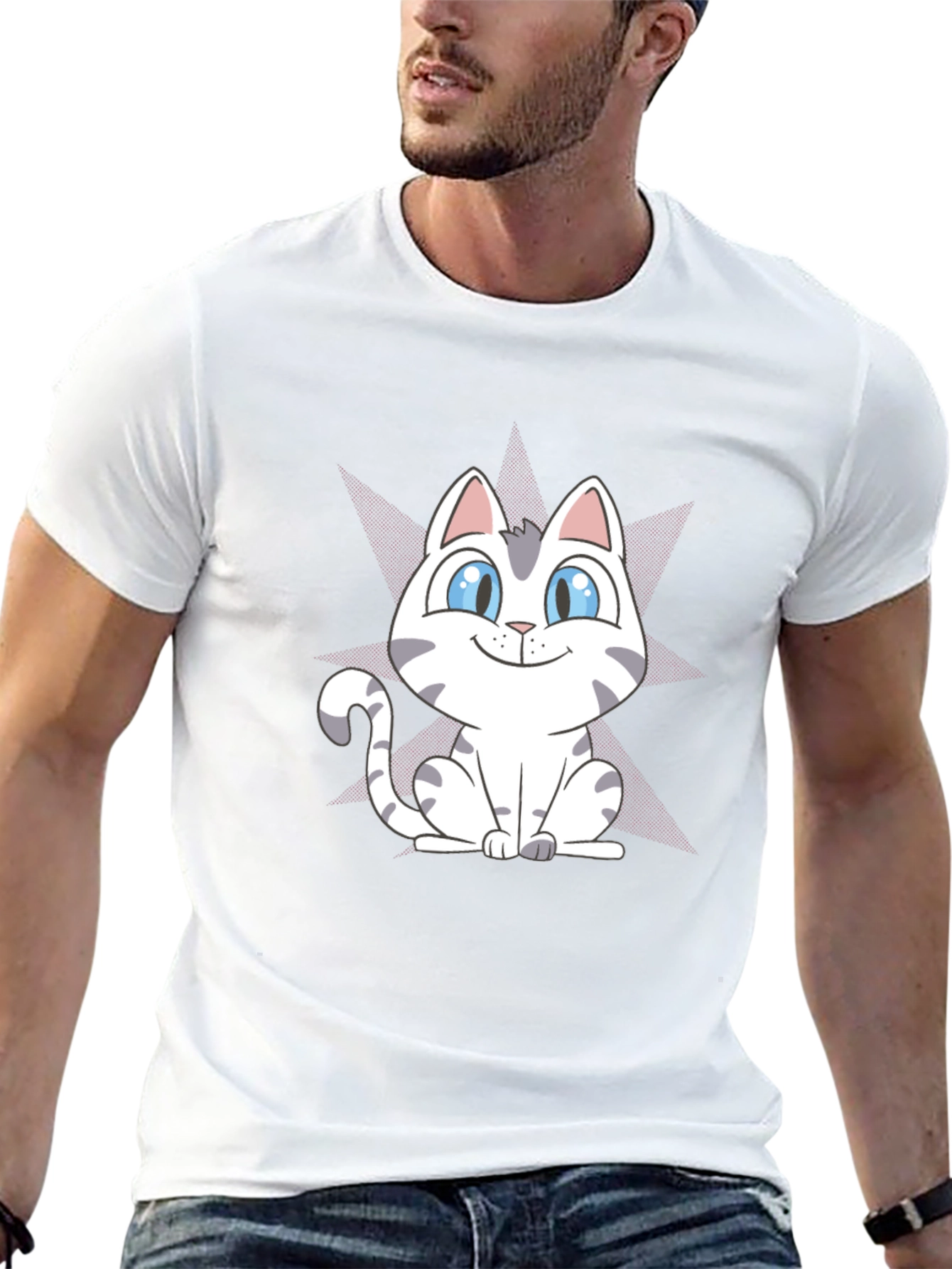 Cute Cartoon Cat Graphic Tee - Black
