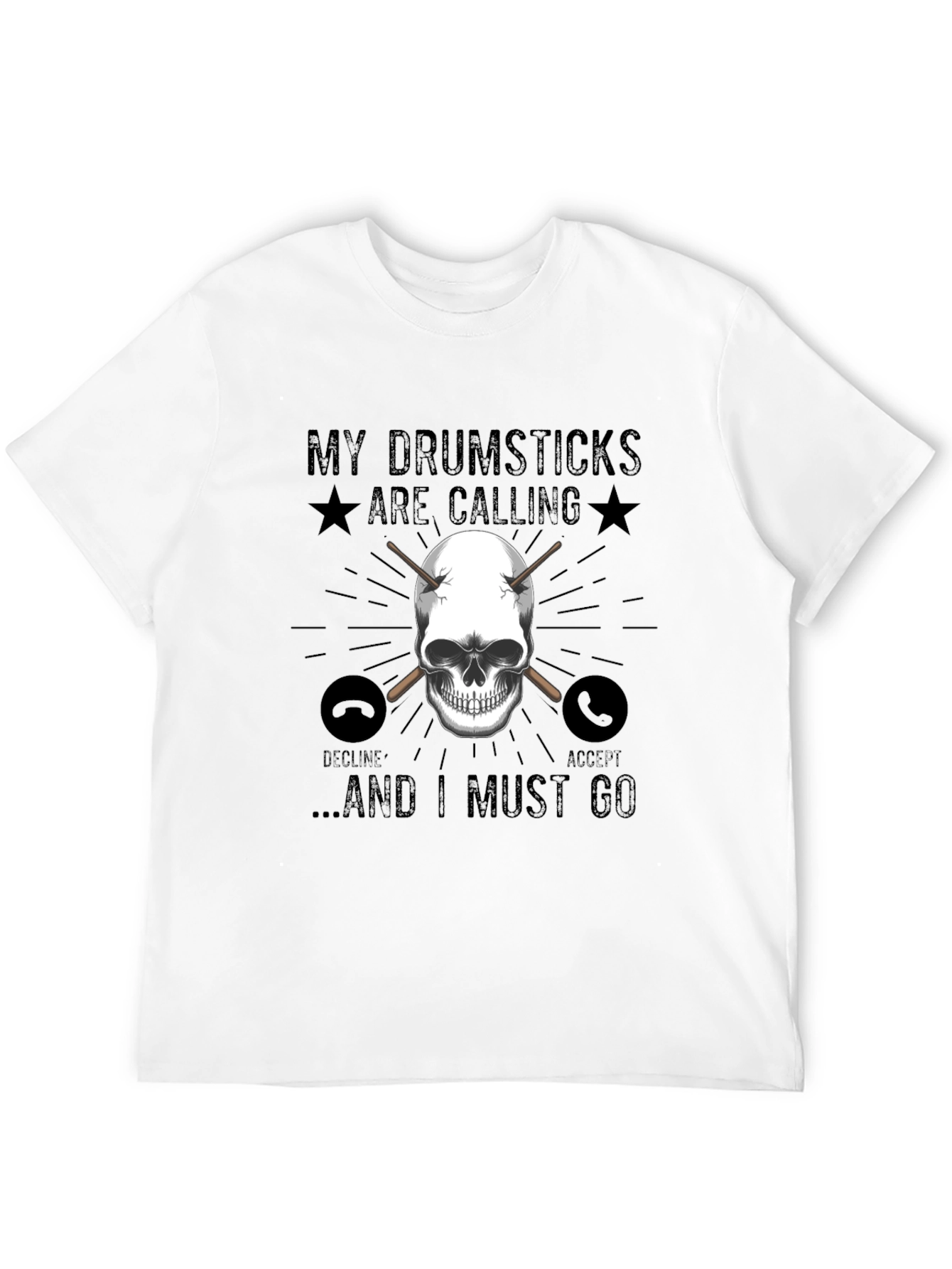 Drumsticks Calling Skull Graphic T-Shirt - Black