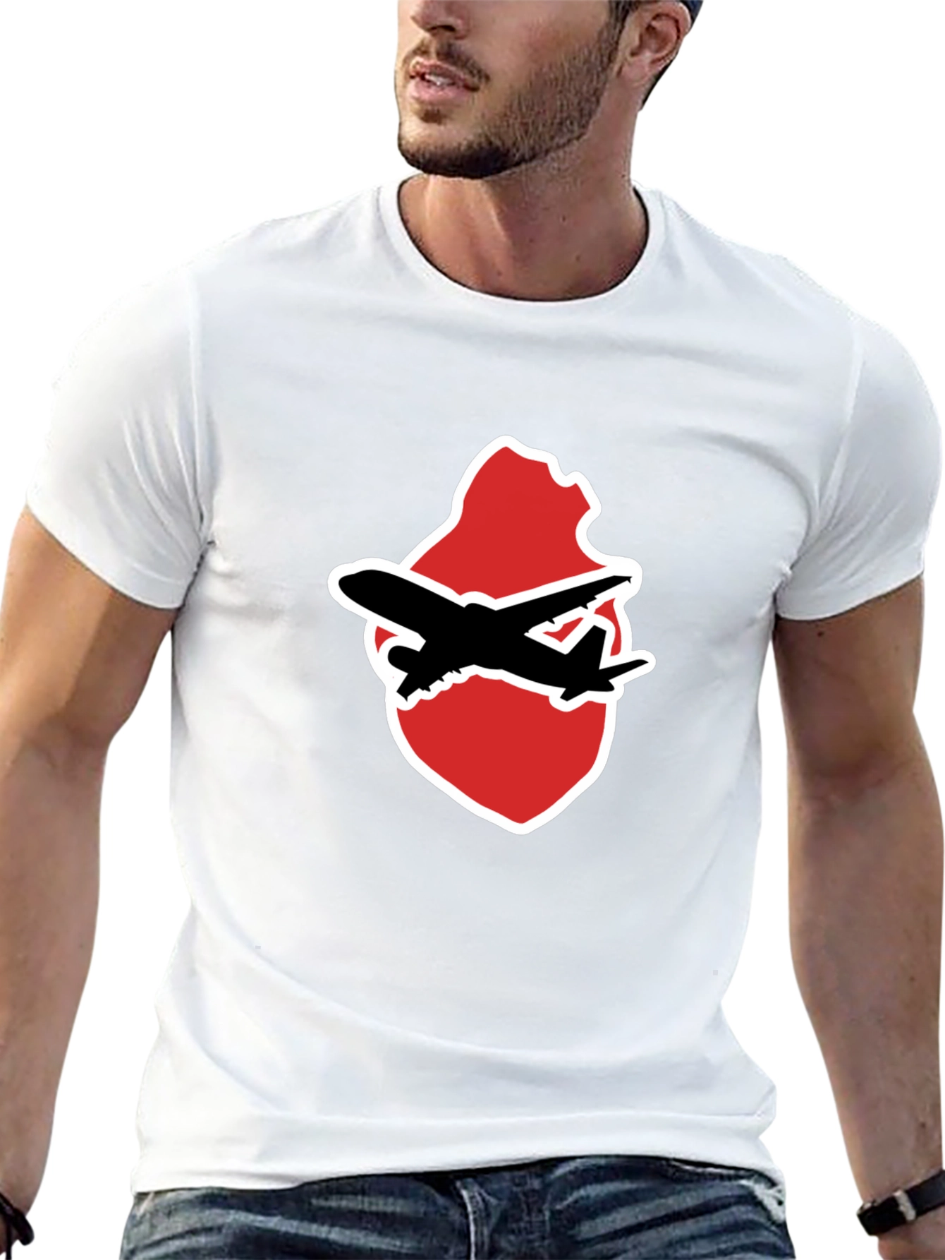 Airplane Heart Graphic Tee - Black Crew Neck Shirt