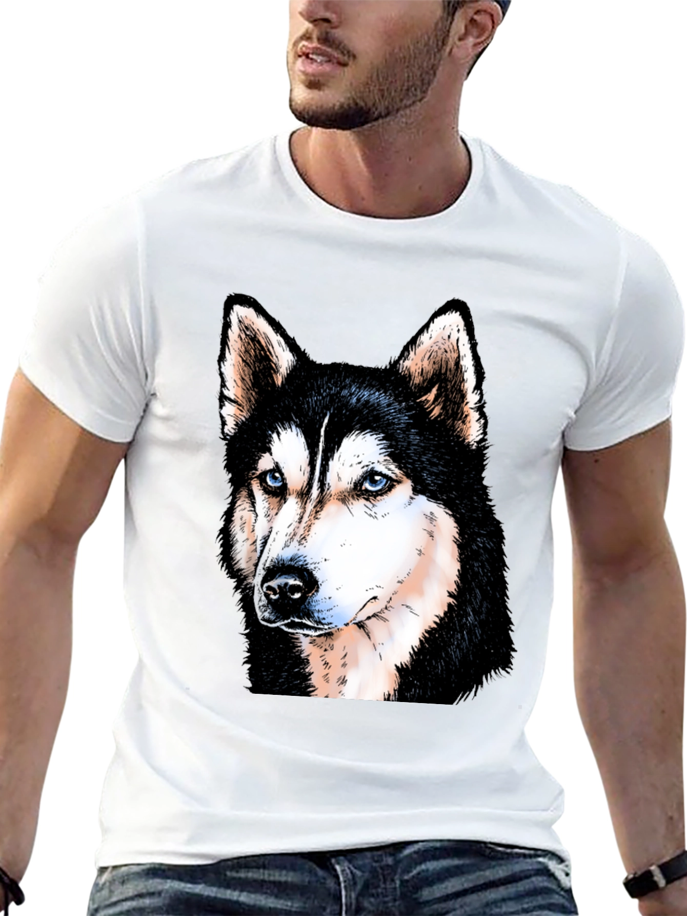 Husky Dog Graphic Print Black T-Shirt