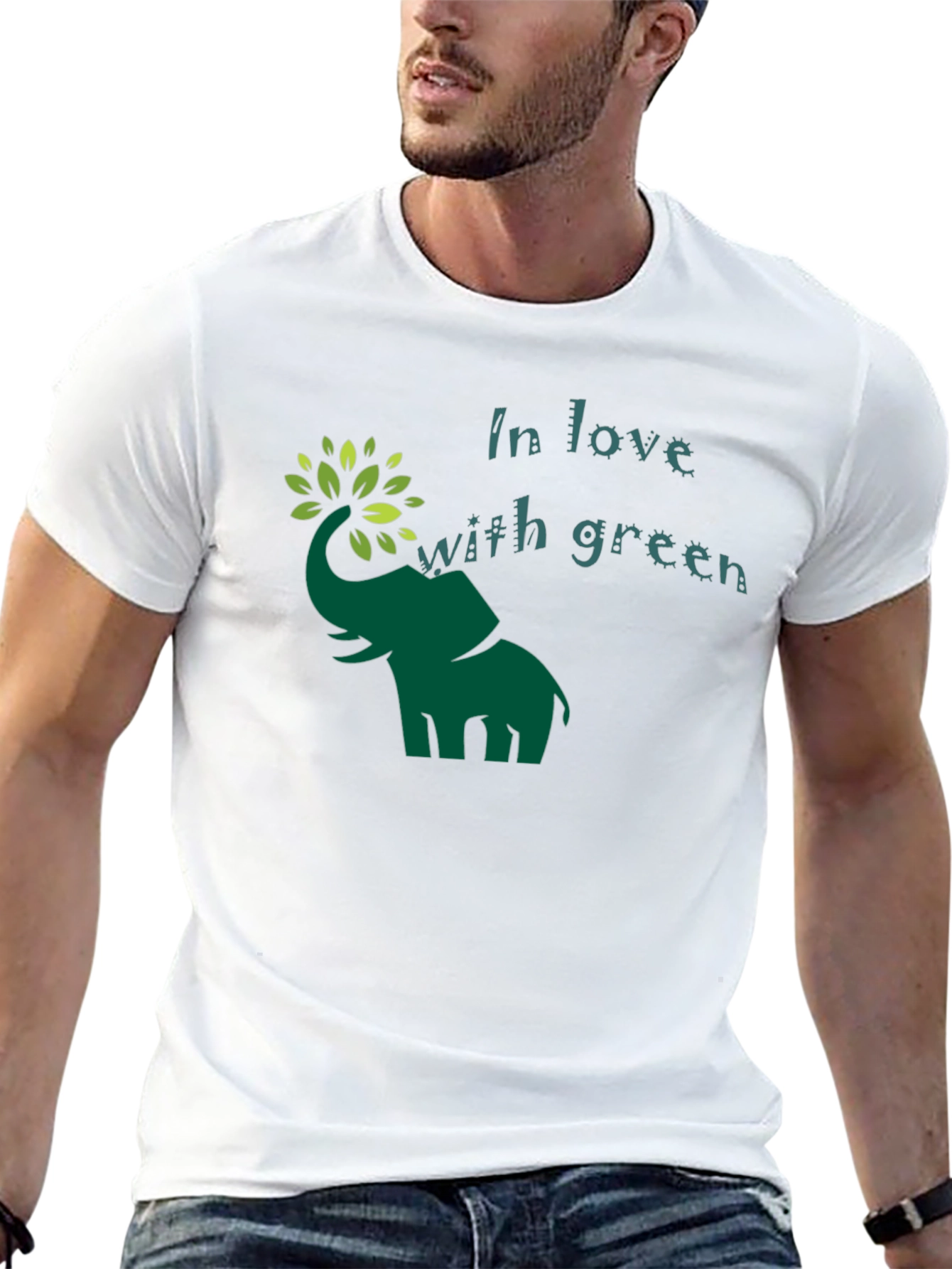 Green Elephant In Love With Green Graphic T-Shirt