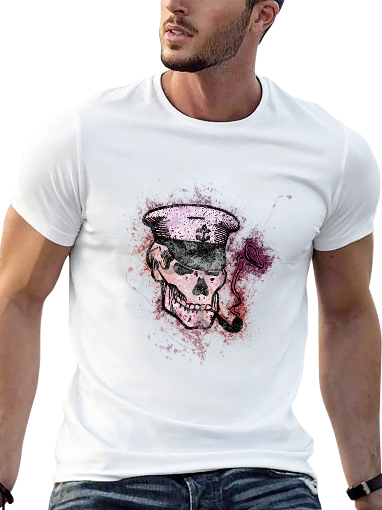 Skull Captain Graphic Tee - Black Cotton T-Shirt