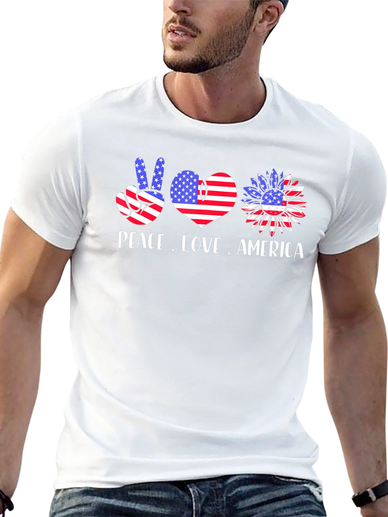 Peace Love America T-Shirt Patriotic USA Flag Tee