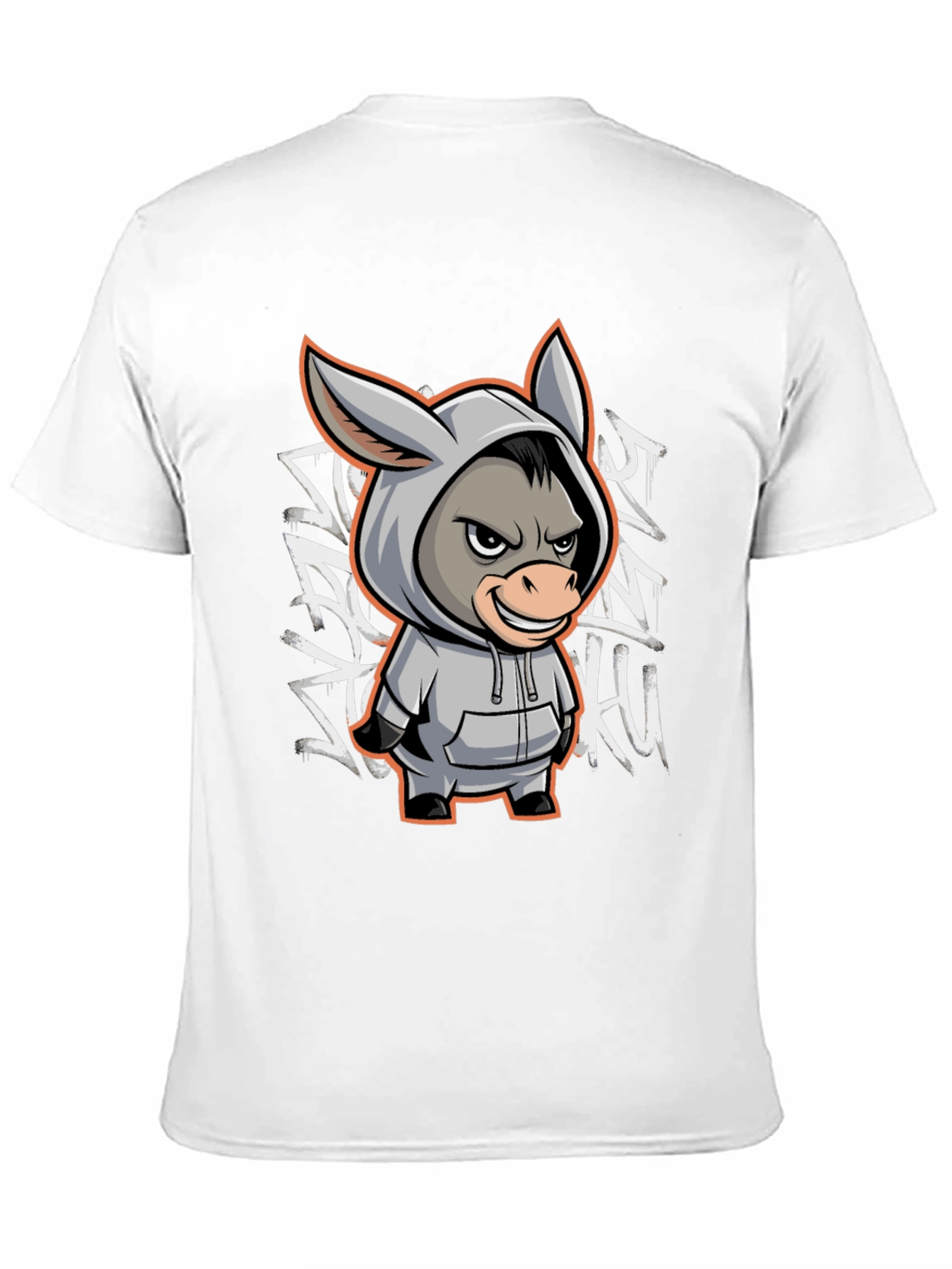 Black T-Shirt with Cartoon Donkey Graphic