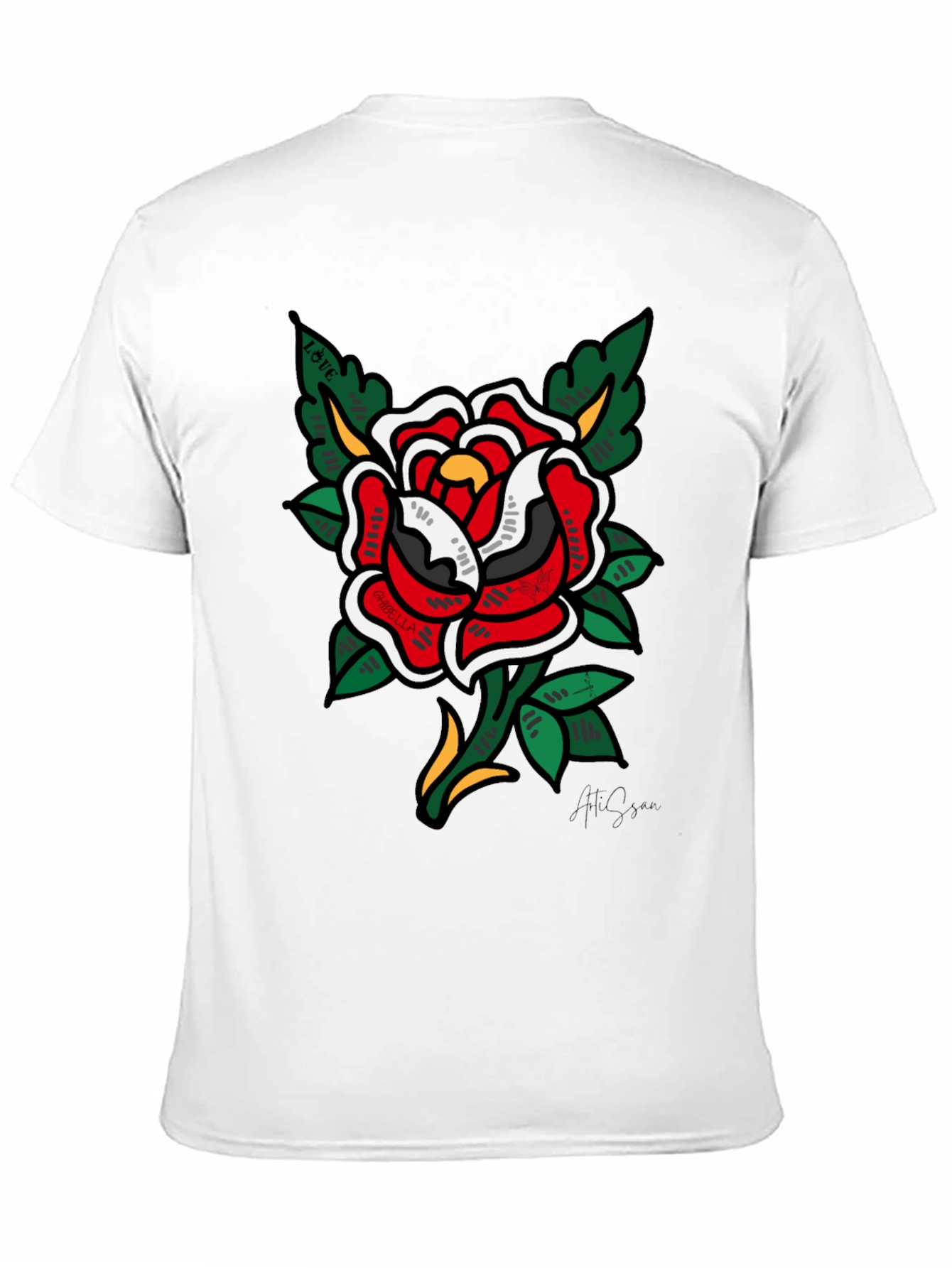 Classic Rose Tattoo Graphic Black T-Shirt