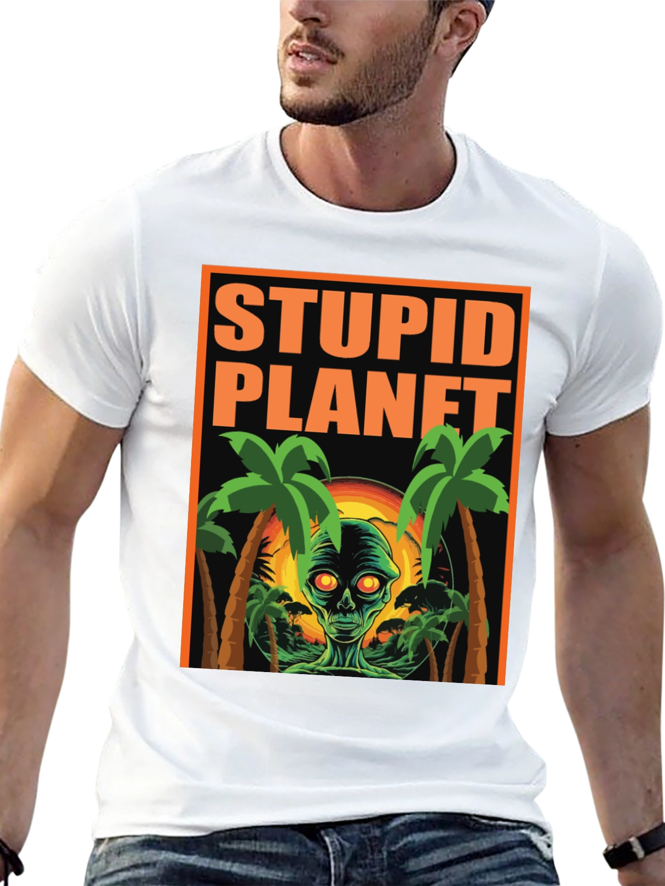 Stupid Planet Alien Graphic Tee - Black Cotton T-Shirt