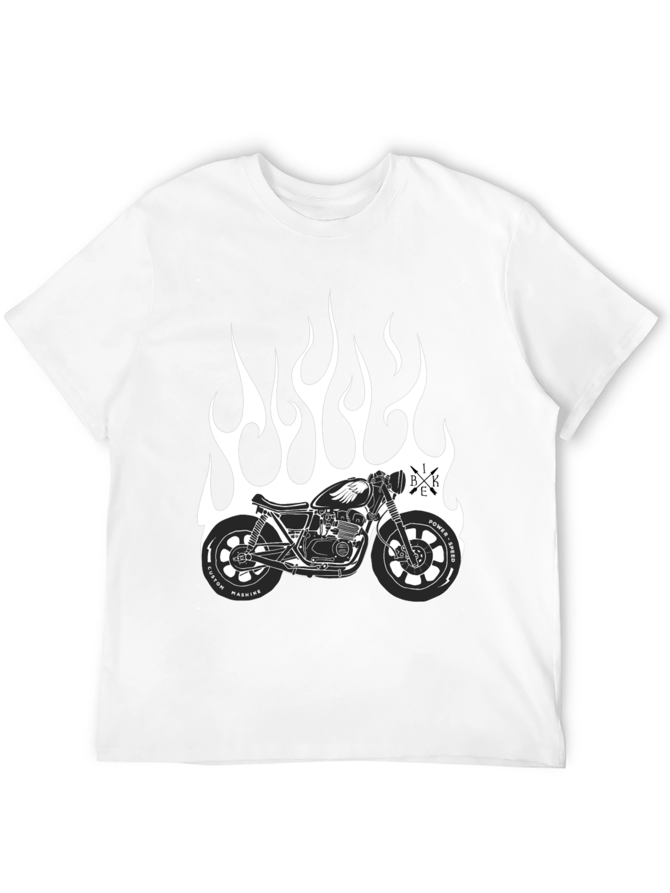 Mens Black Motorcycle Flames Graphic T-Shirt