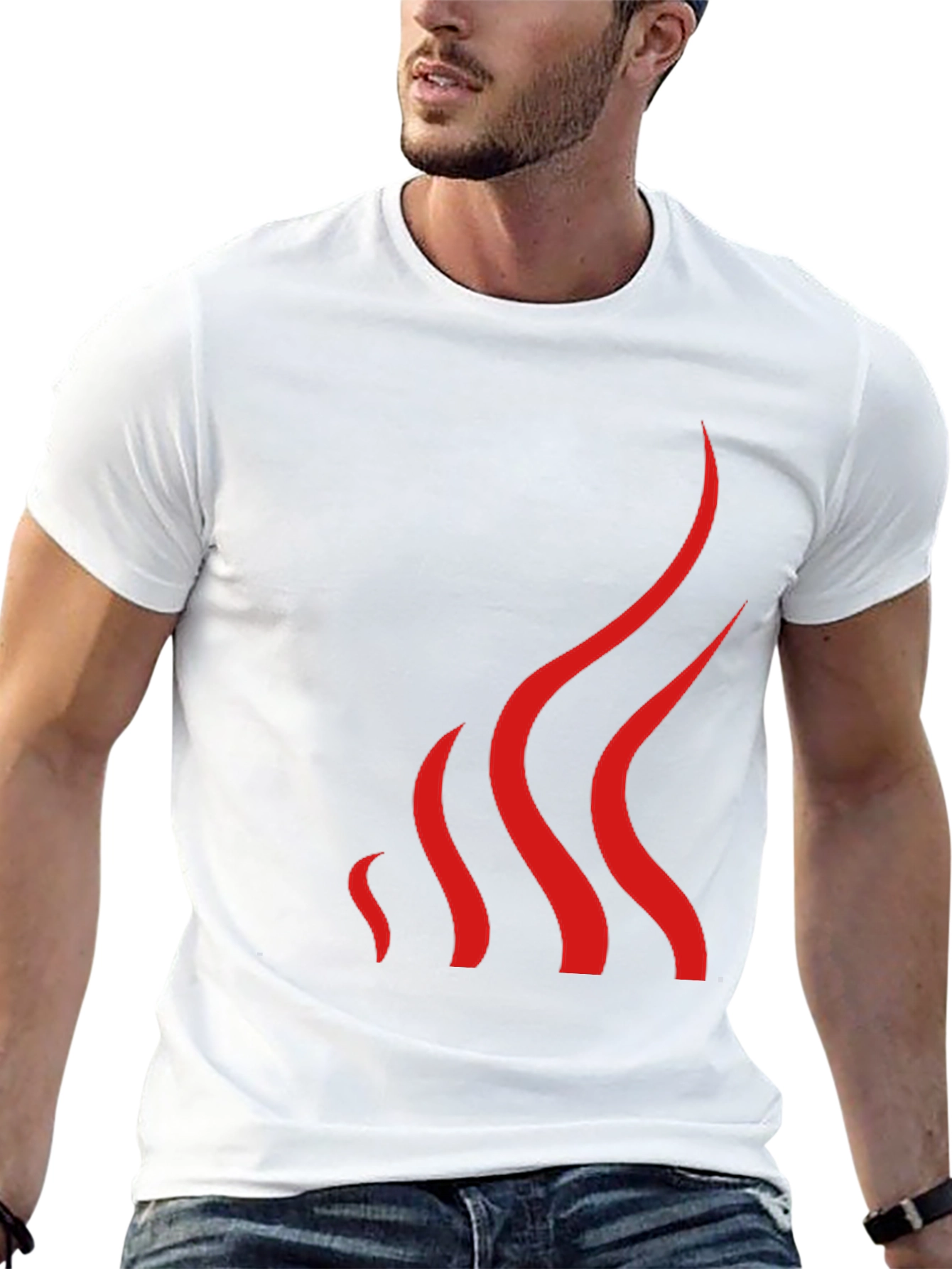 Mens Black T-Shirt with Abstract Red Flame Design