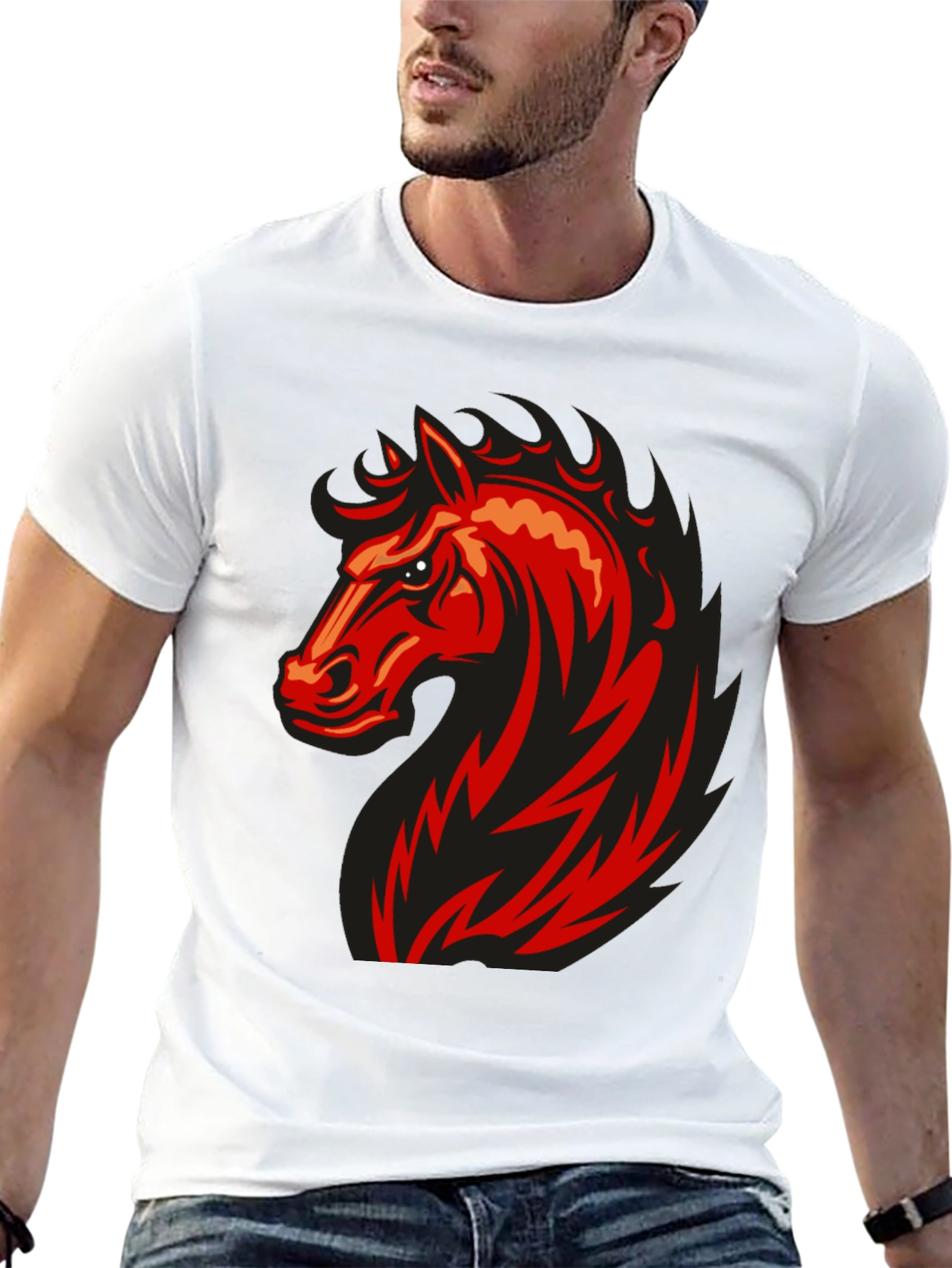 Bold Red Horse Graphic Black T-Shirt