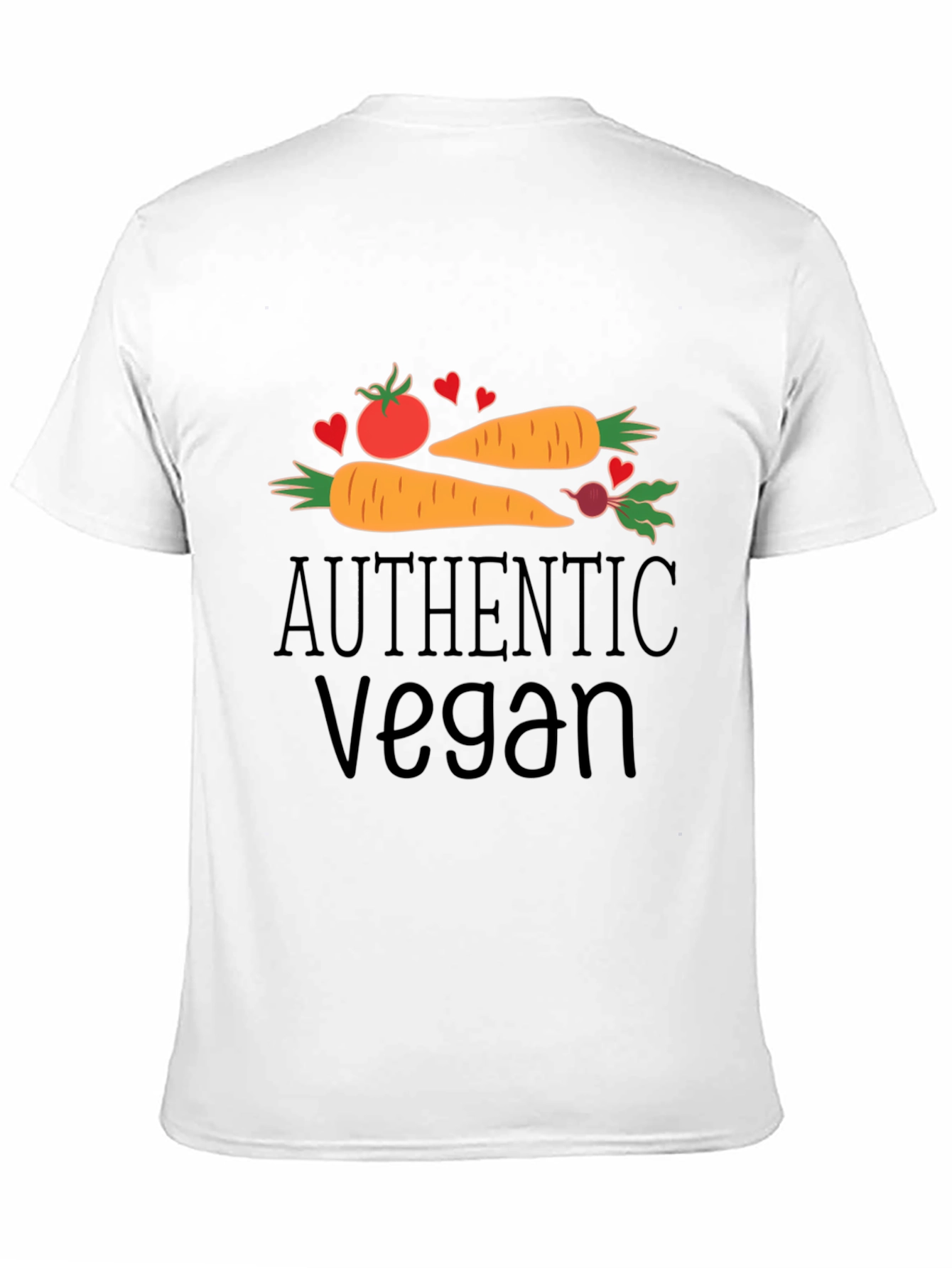 Authentic Vegan Black T-Shirt: Carrot Tomato & Beet Design