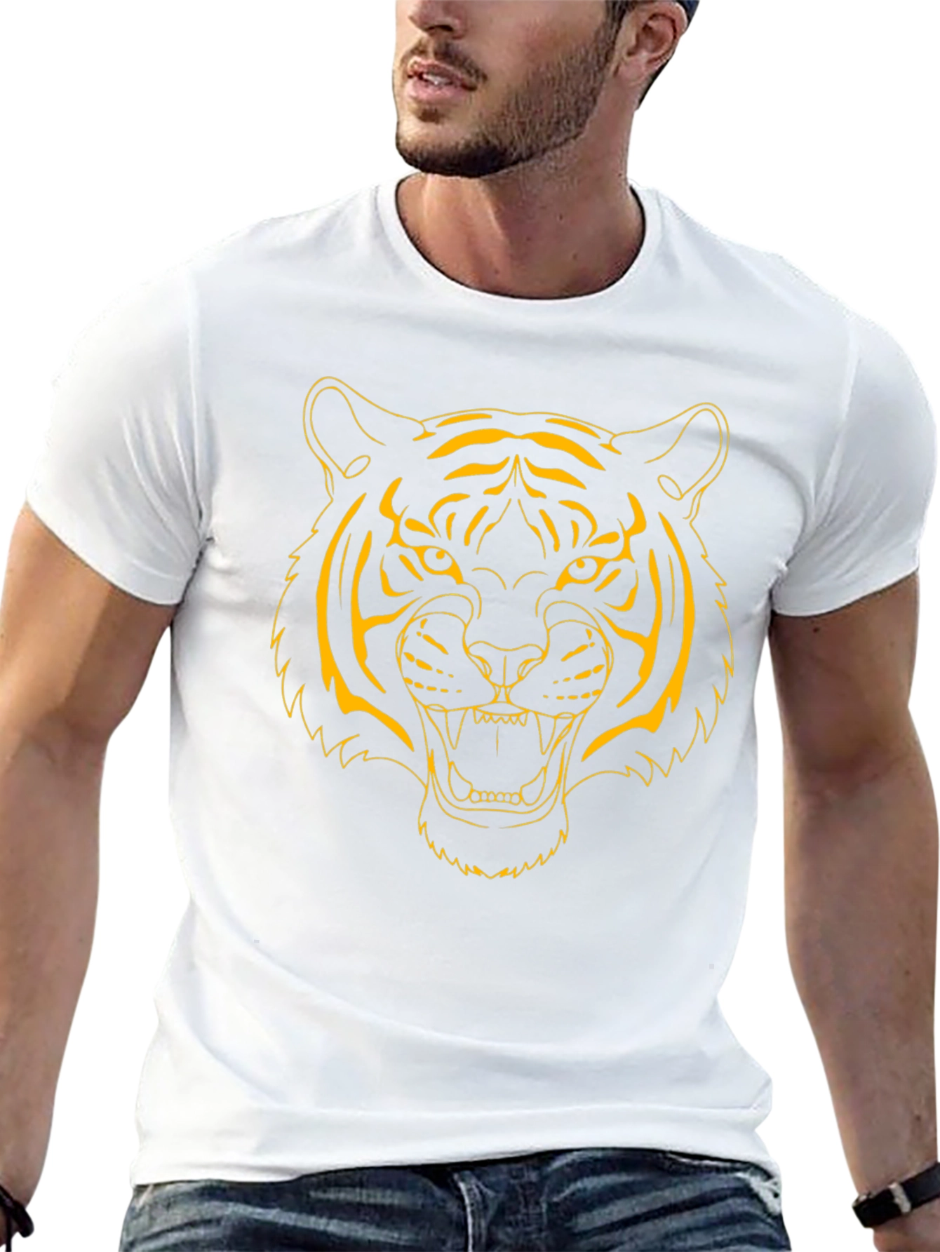 Bold Tiger Graphic Tee - Black Cotton Shirt