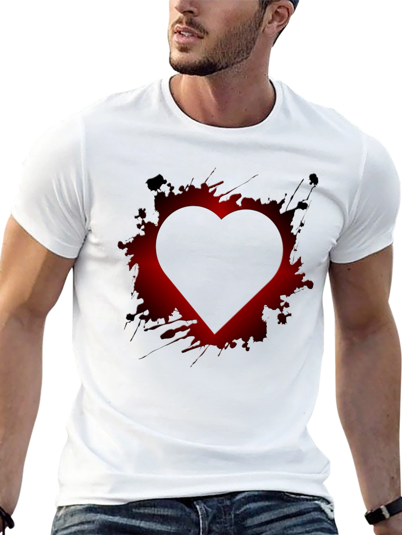 Heart Graphic Print Mens Black T-Shirt