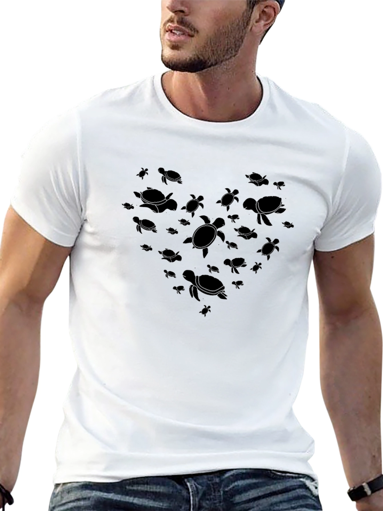 Turtle Heart Graphic T-Shirt - Black Crew Neck Tee