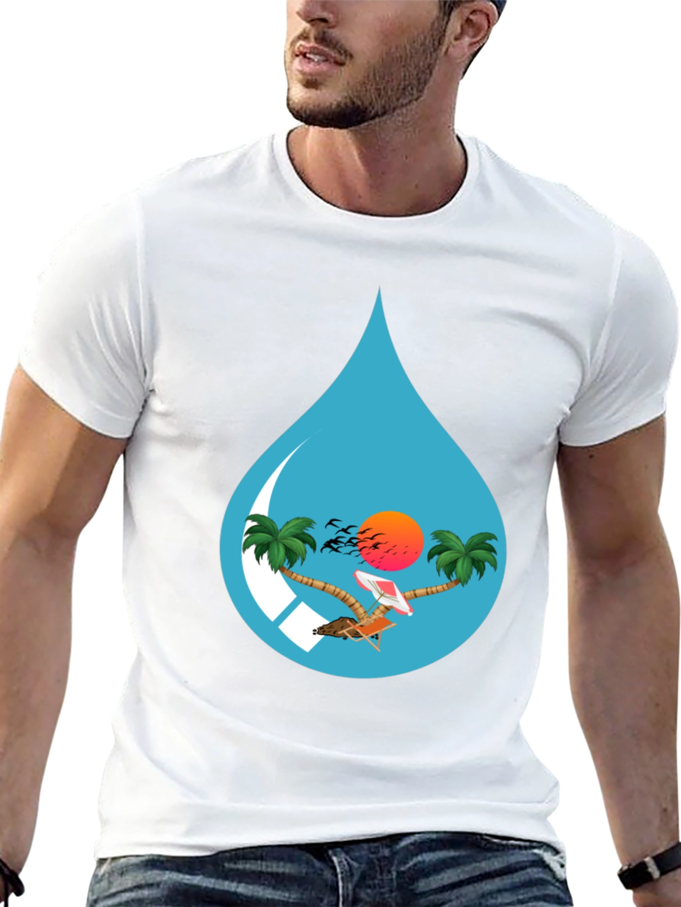 Tropical Beach Scene Graphic Tee - Island Vibes T-Shirt
