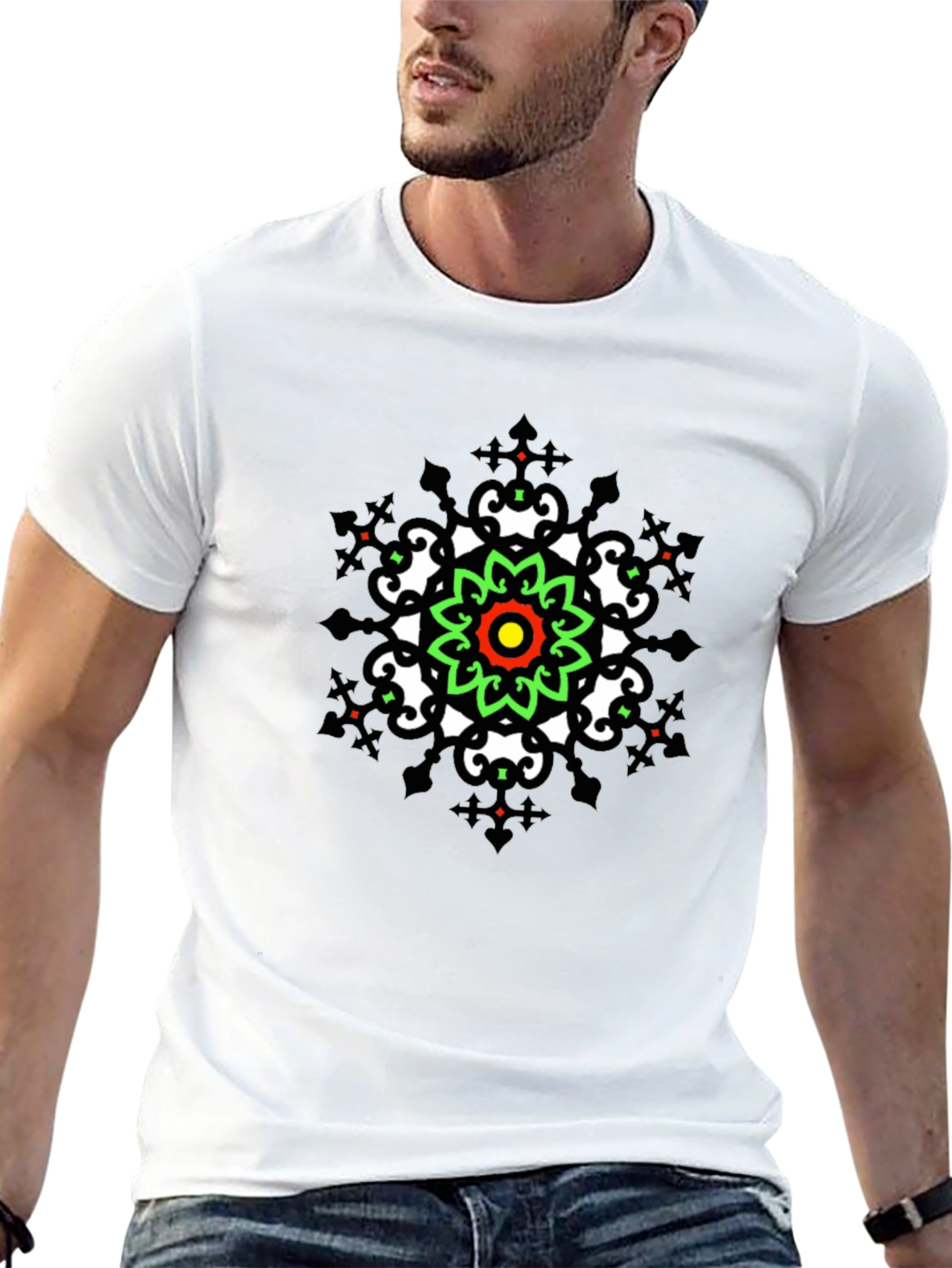Geometric Mandala Print Black T-Shirt