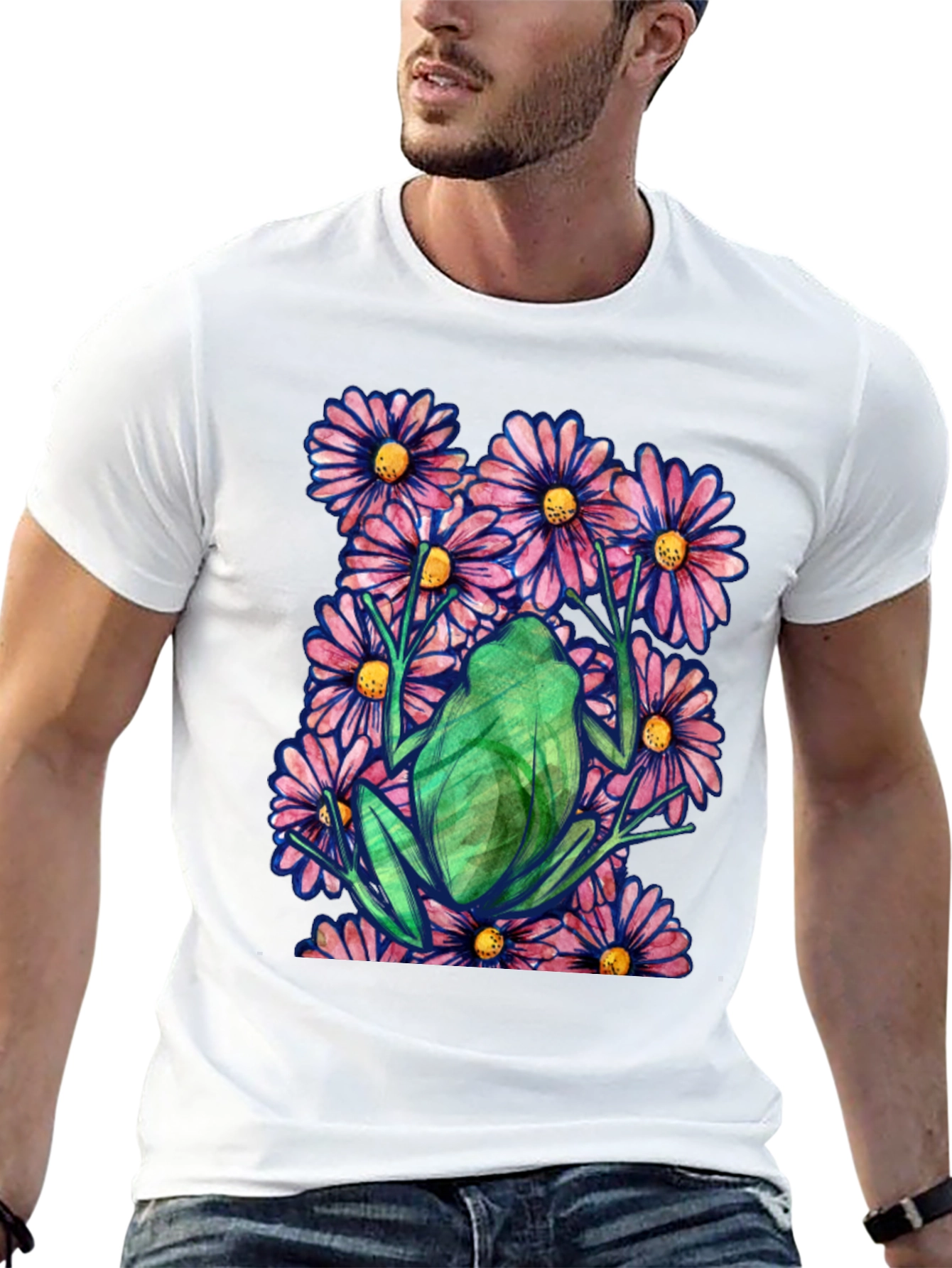 Frog in Flowers Graphic T-Shirt - Nature Lover Tee