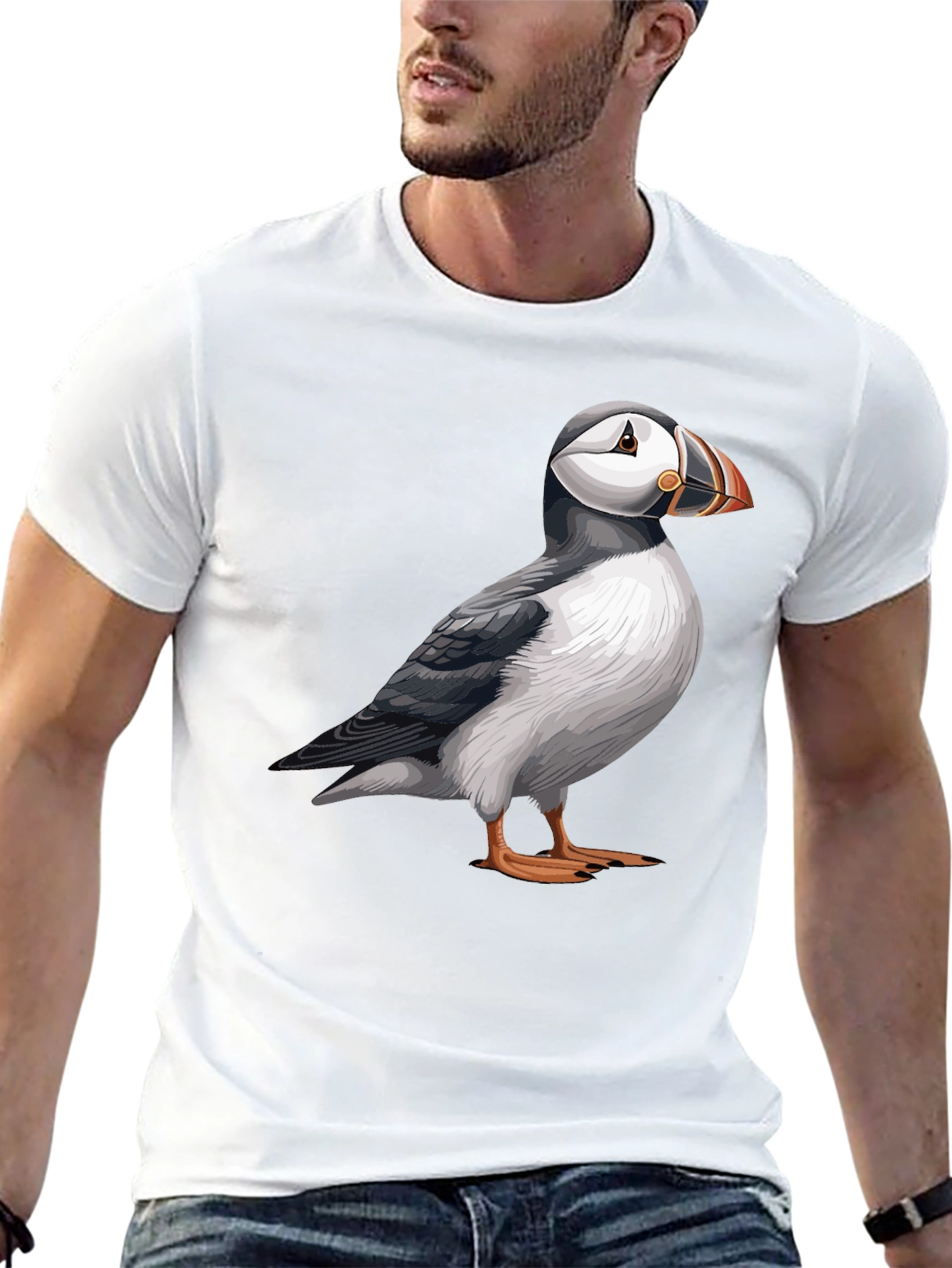 Puffin Graphic Tee - Soft Black Cotton Bird T-Shirt