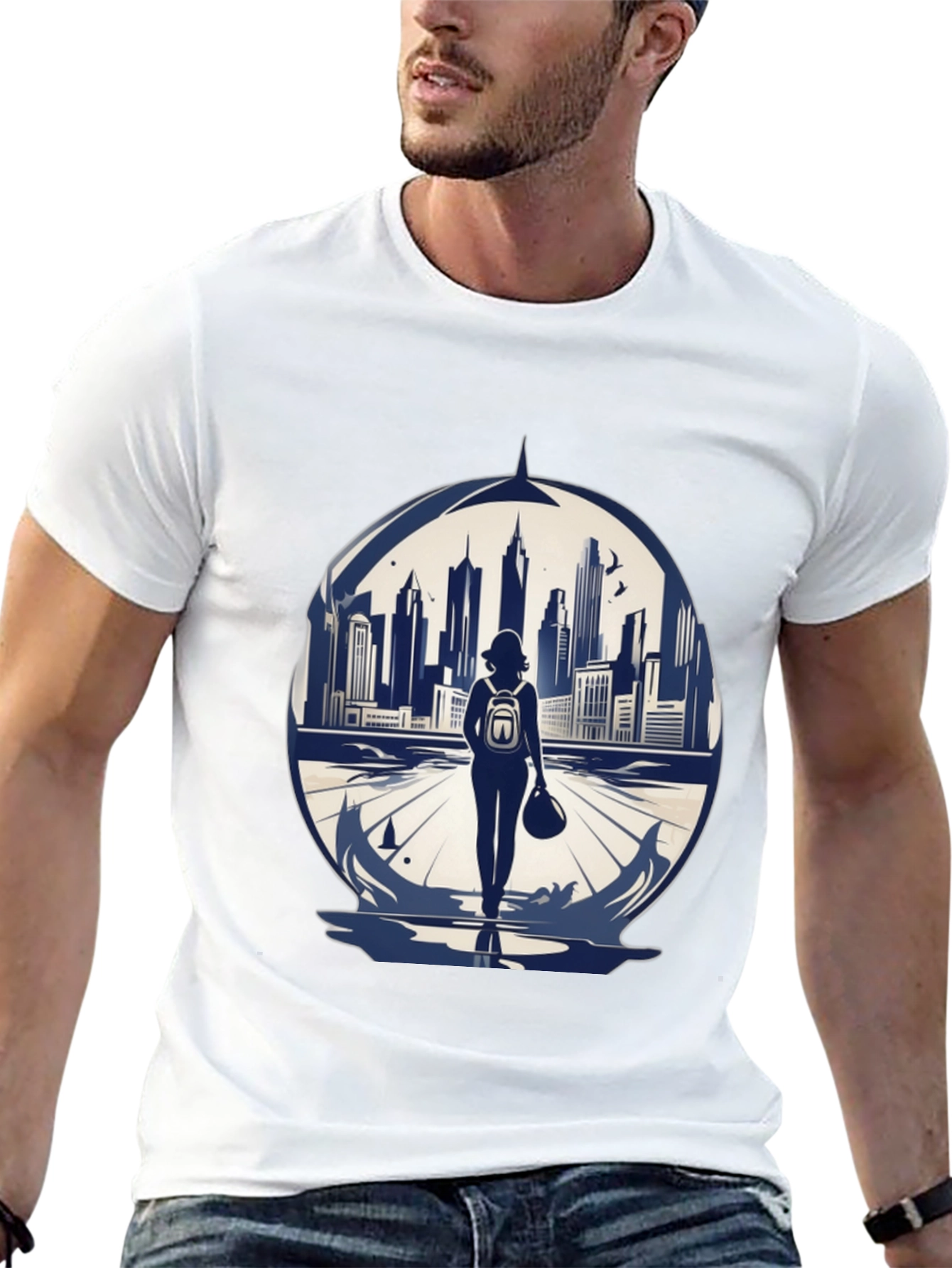 Cityscape Traveler Graphic Tee - Black