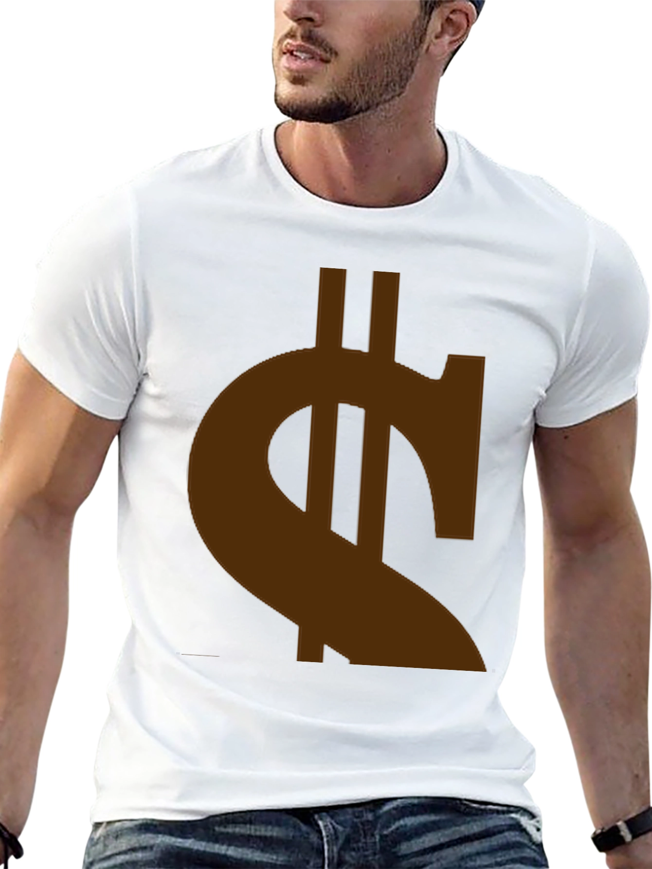 Mens Black T-Shirt with Brown Currency Symbol Design