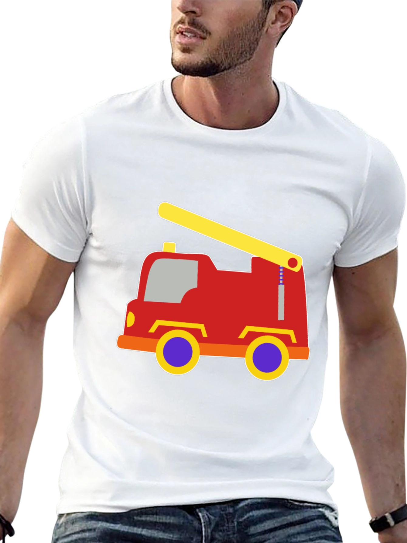 Cartoon Fire Truck Black T-Shirt