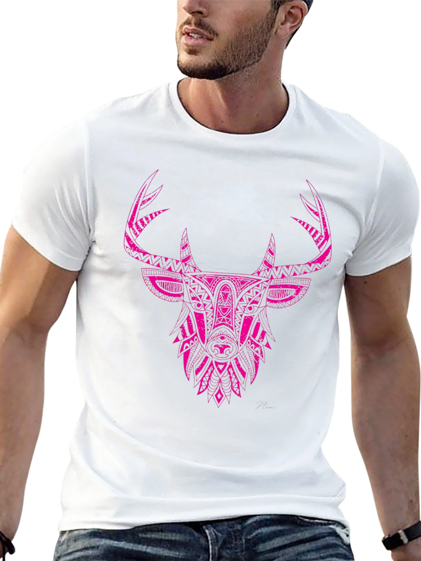 Black T-shirt with Tribal Deer Head Print