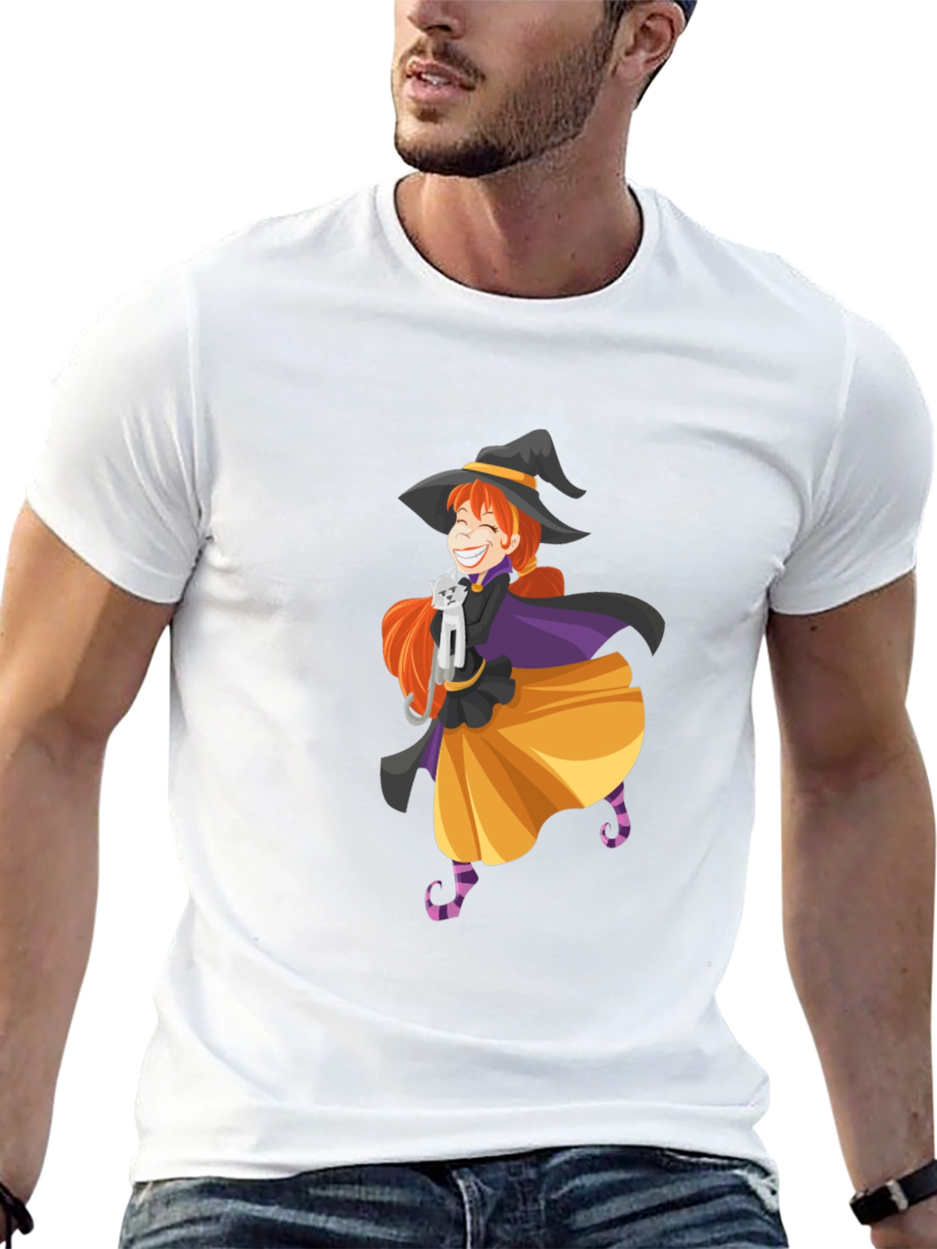 Whimsical Witch & Cat Graphic Tee