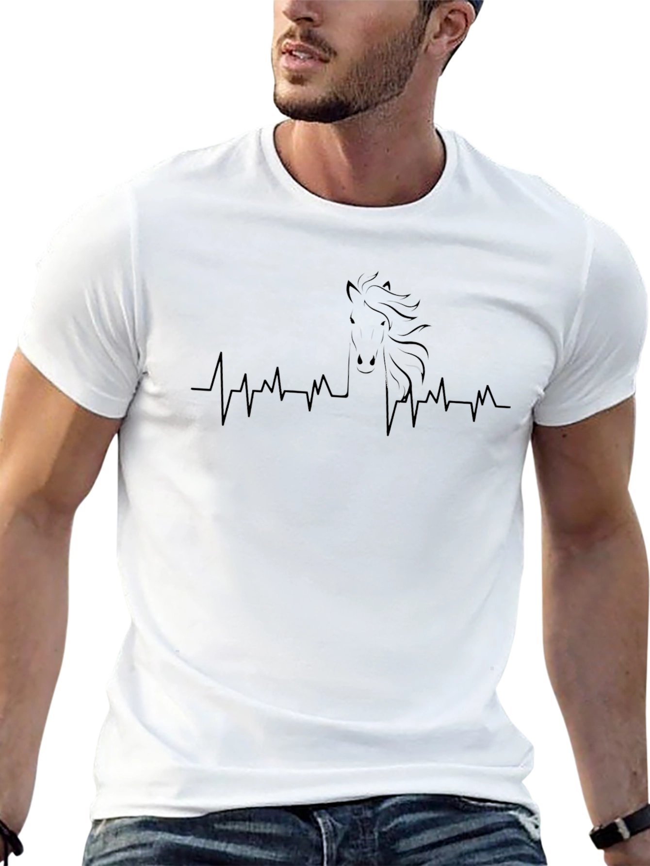 Horse Heartbeat Graphic Tee - Black