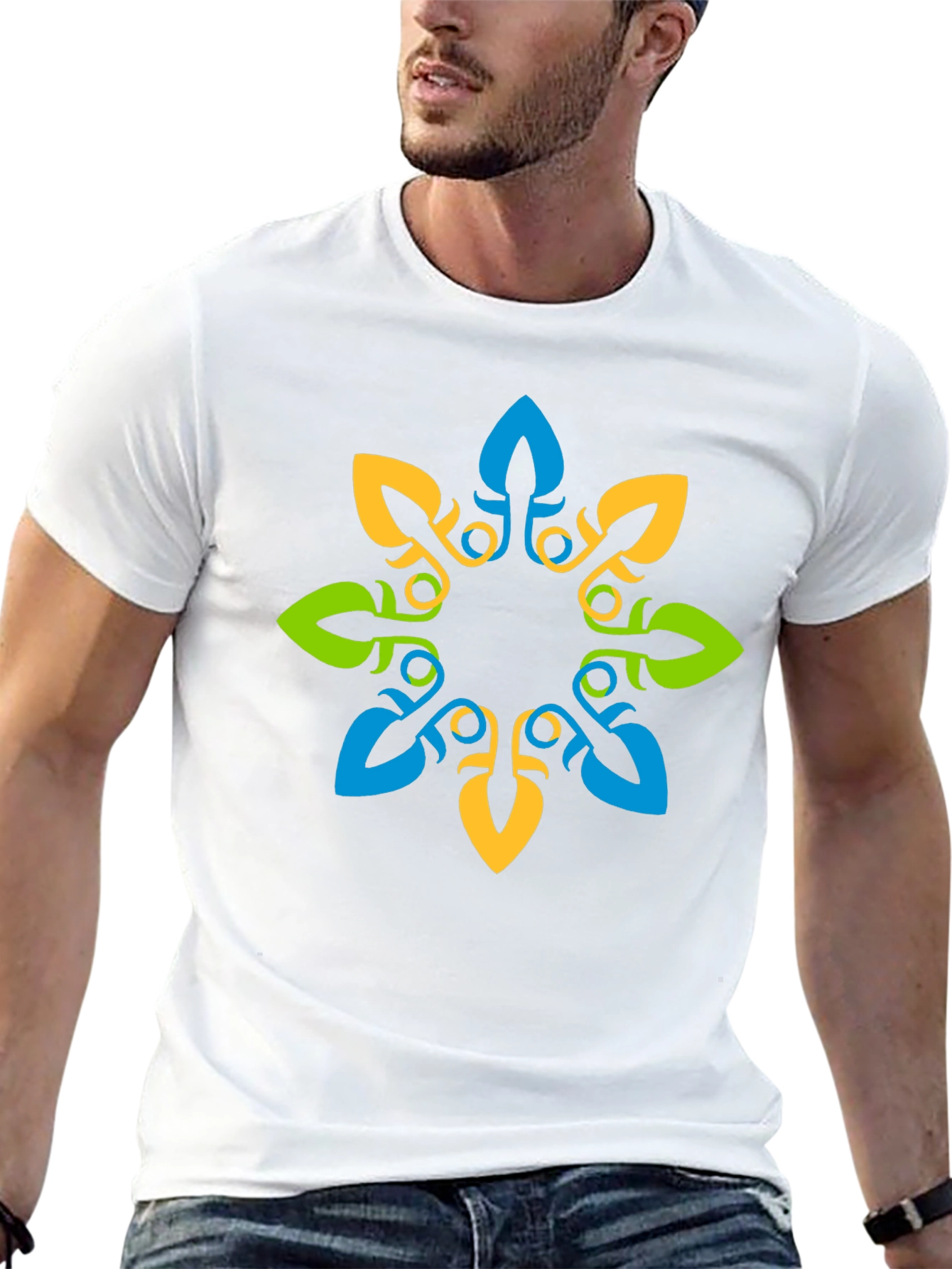 Geometric Floral Print Black T-Shirt