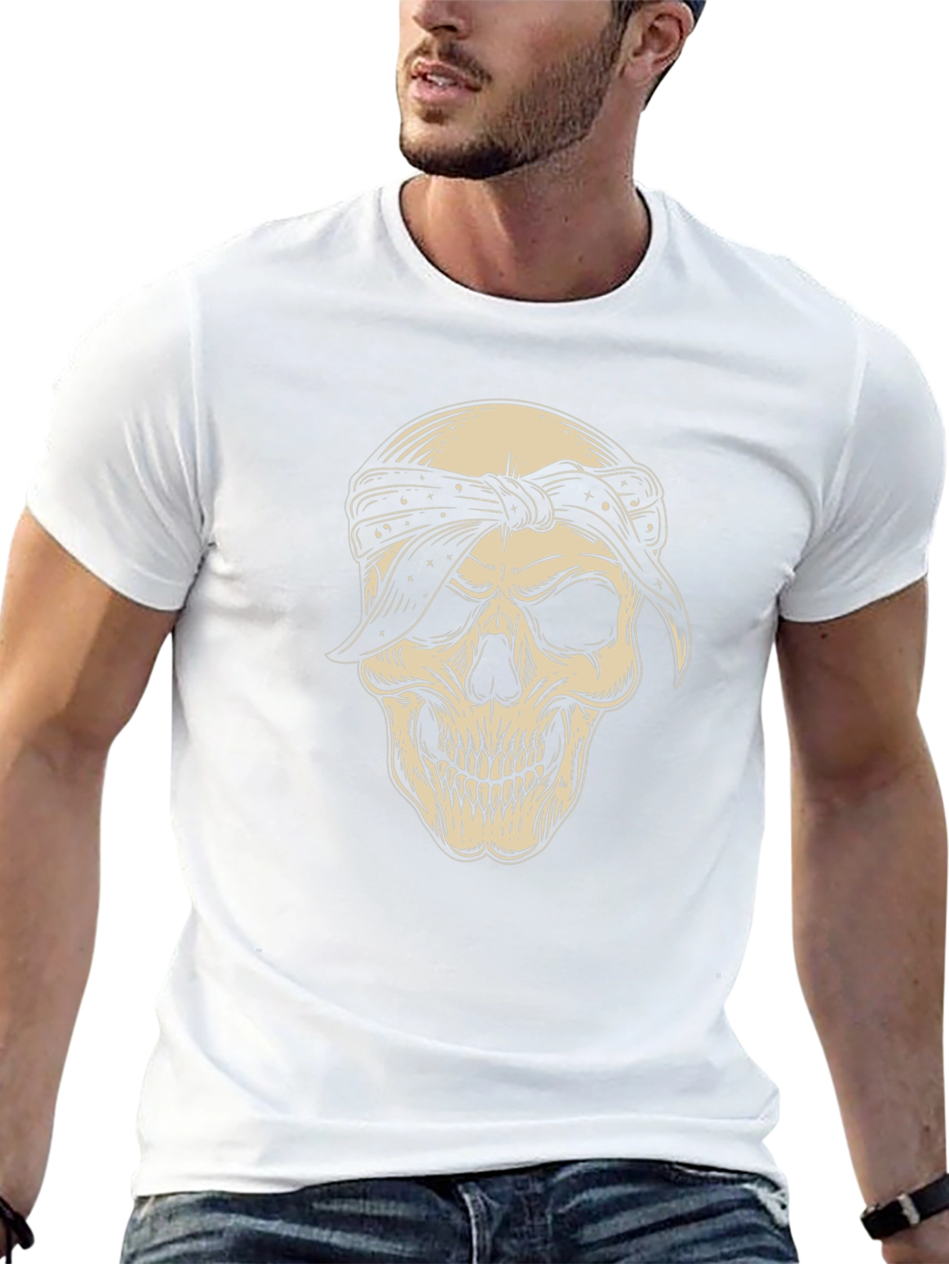 Skull Bandana Graphic Tee - Black Cotton Blend