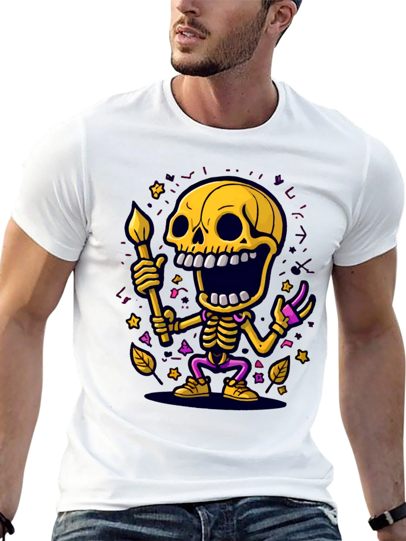 Skeleton Artist Graphic Tee - Unique Halloween T-Shirt
