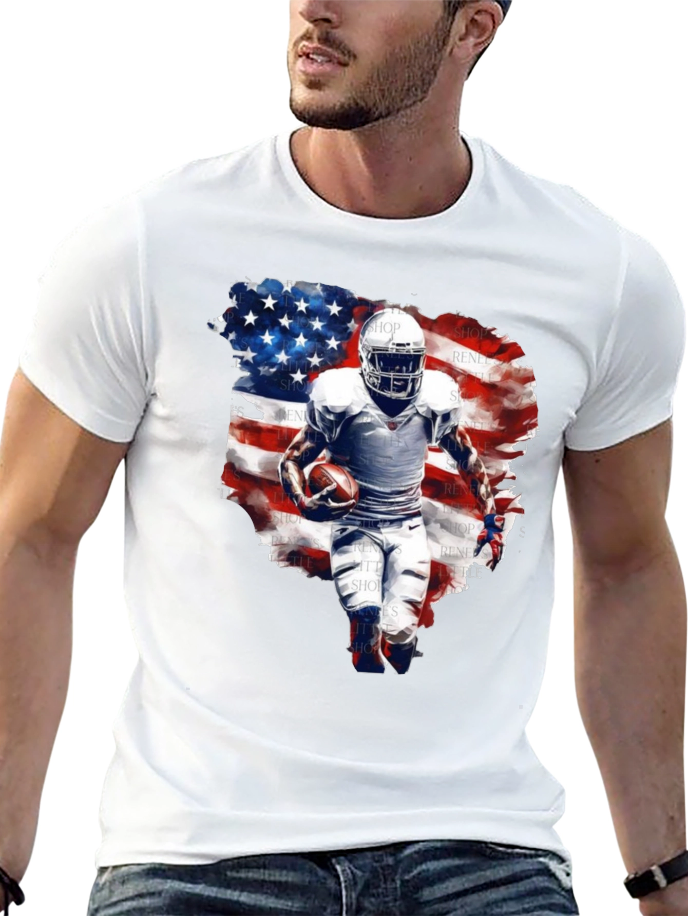Football Player USA Flag Graphic T-Shirt