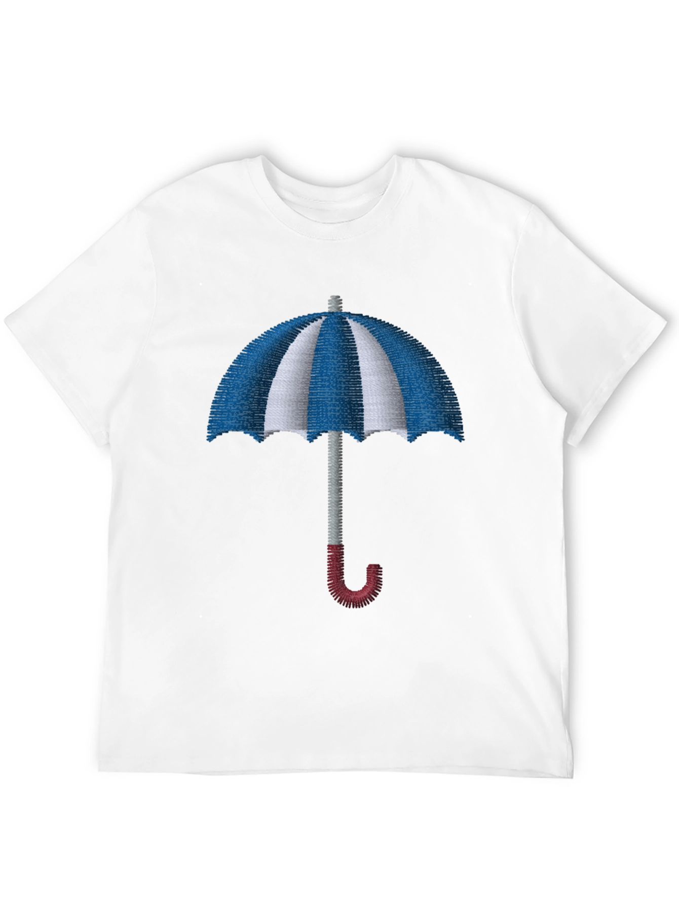 Striped Umbrella Embroidered T-Shirt - Classic Design