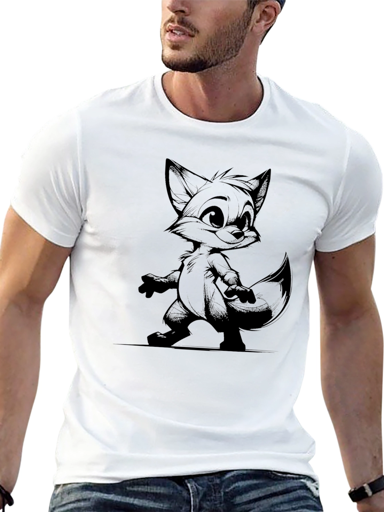 Cartoon Fox Graphic Tee - Unisex Black T-Shirt