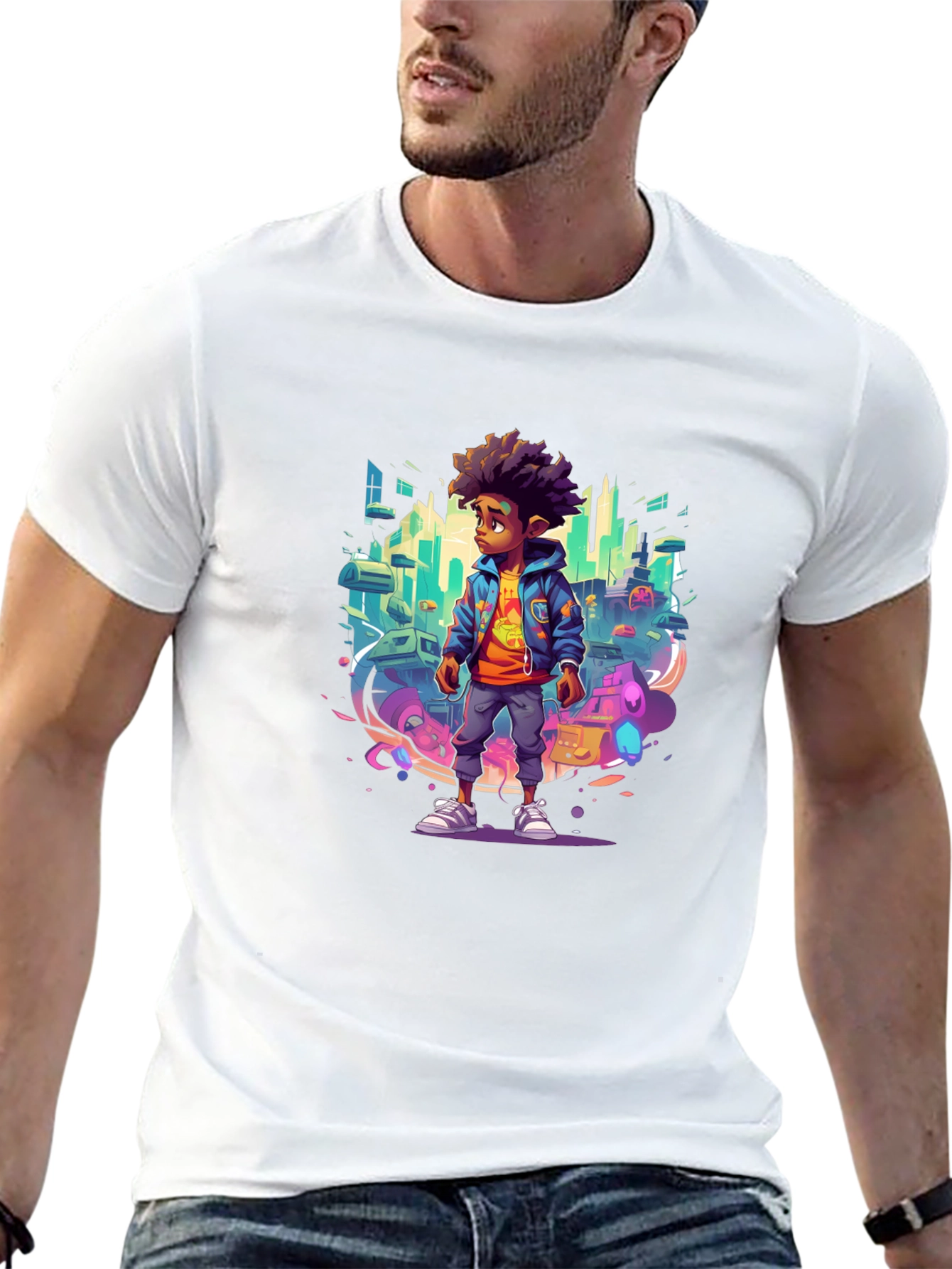 Graphic Tee - Afro Kid in Cityscape