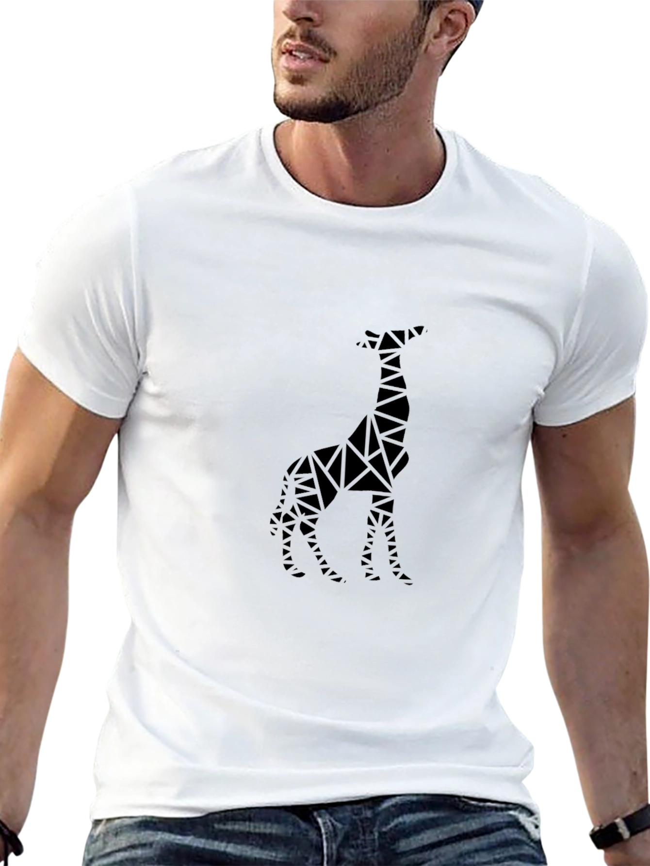 Geometric Giraffe Black T-Shirt - Modern Animal Tee