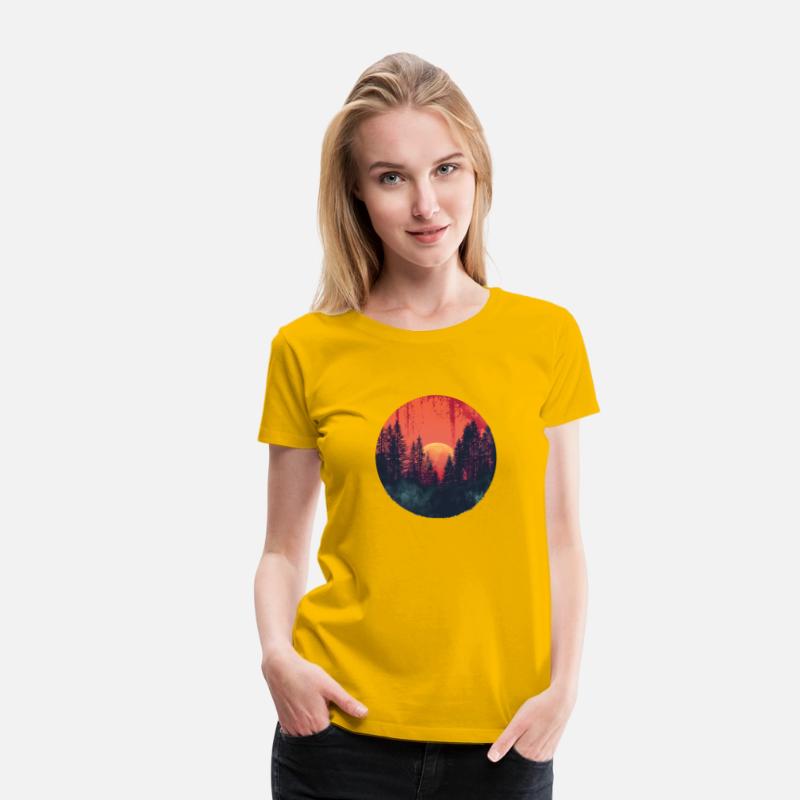 Sunset Forest Silhouette Outdoor Retro 80s Vibe