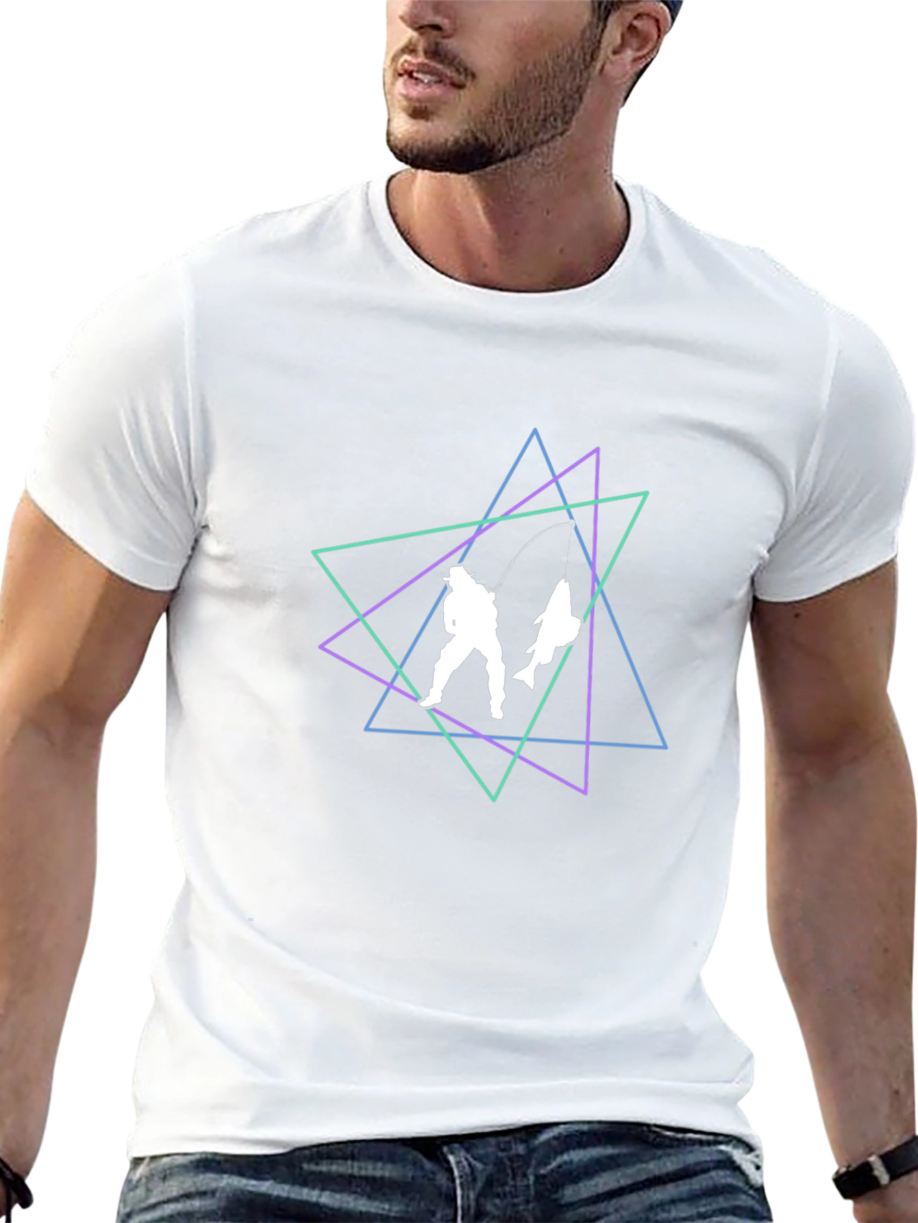 Geometric Fishing T-Shirt - Black Cotton Blend