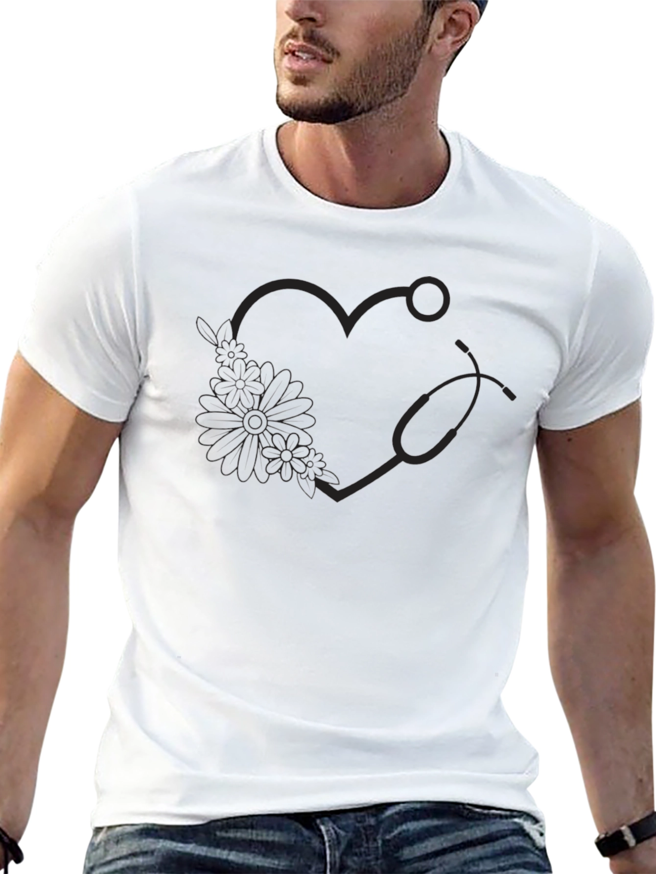 Heart & Stethoscope Graphic Tee - Unisex Black T-Shirt