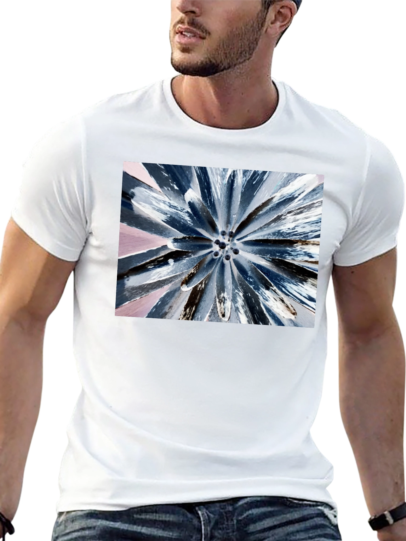 Abstract Burst Graphic Tee - Black Cotton Blend