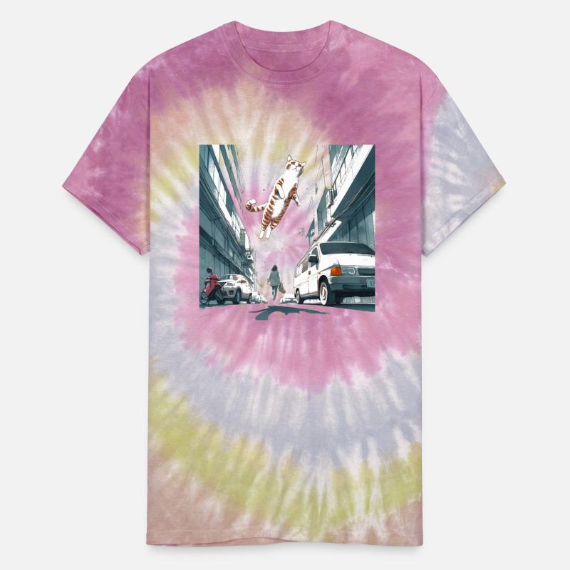 Urban Cat Leap: A Surreal Cityscape Animal Anime