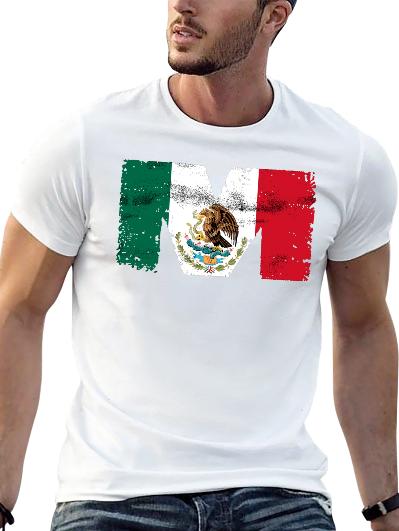 Mexican Flag M Mens Black T-Shirt