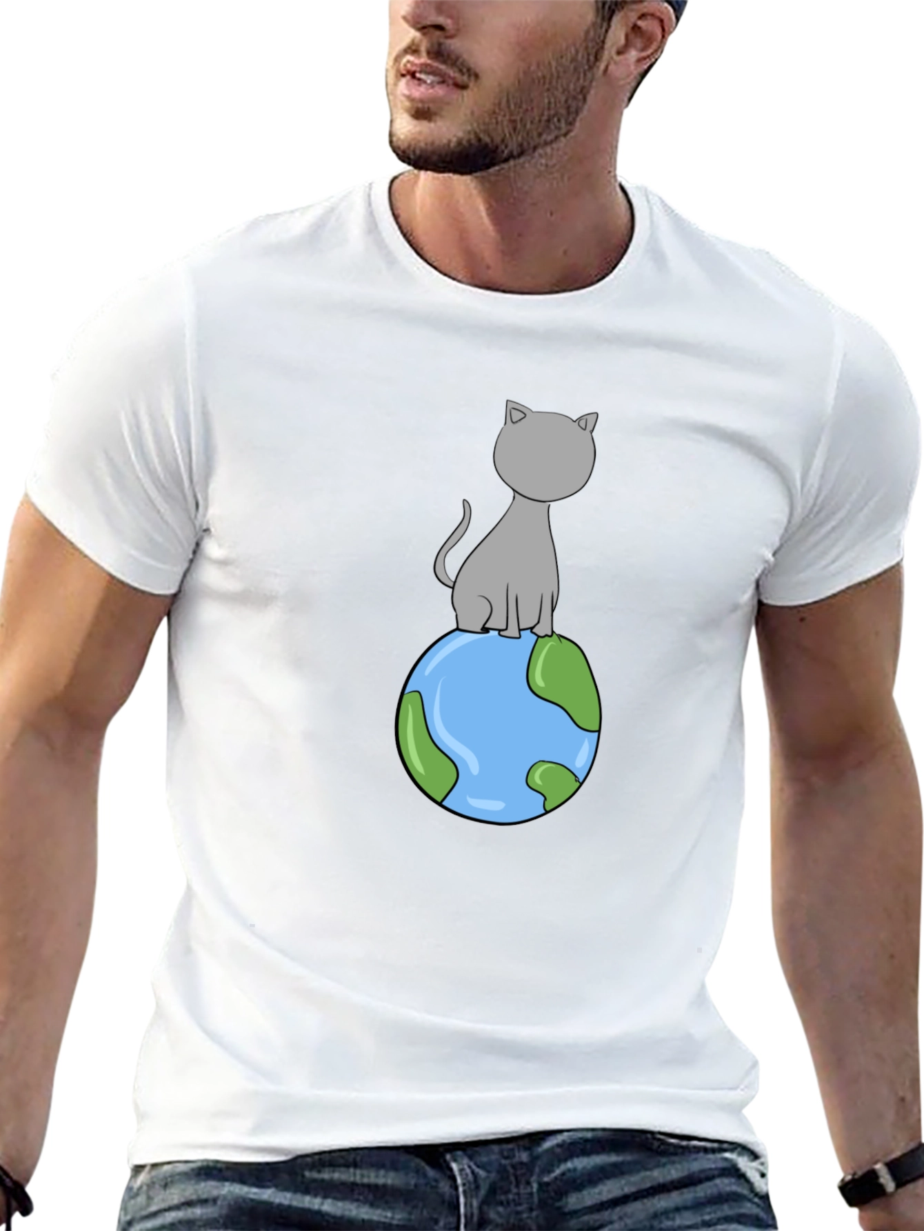 Cat on Earth T-Shirt - Cartoon Style